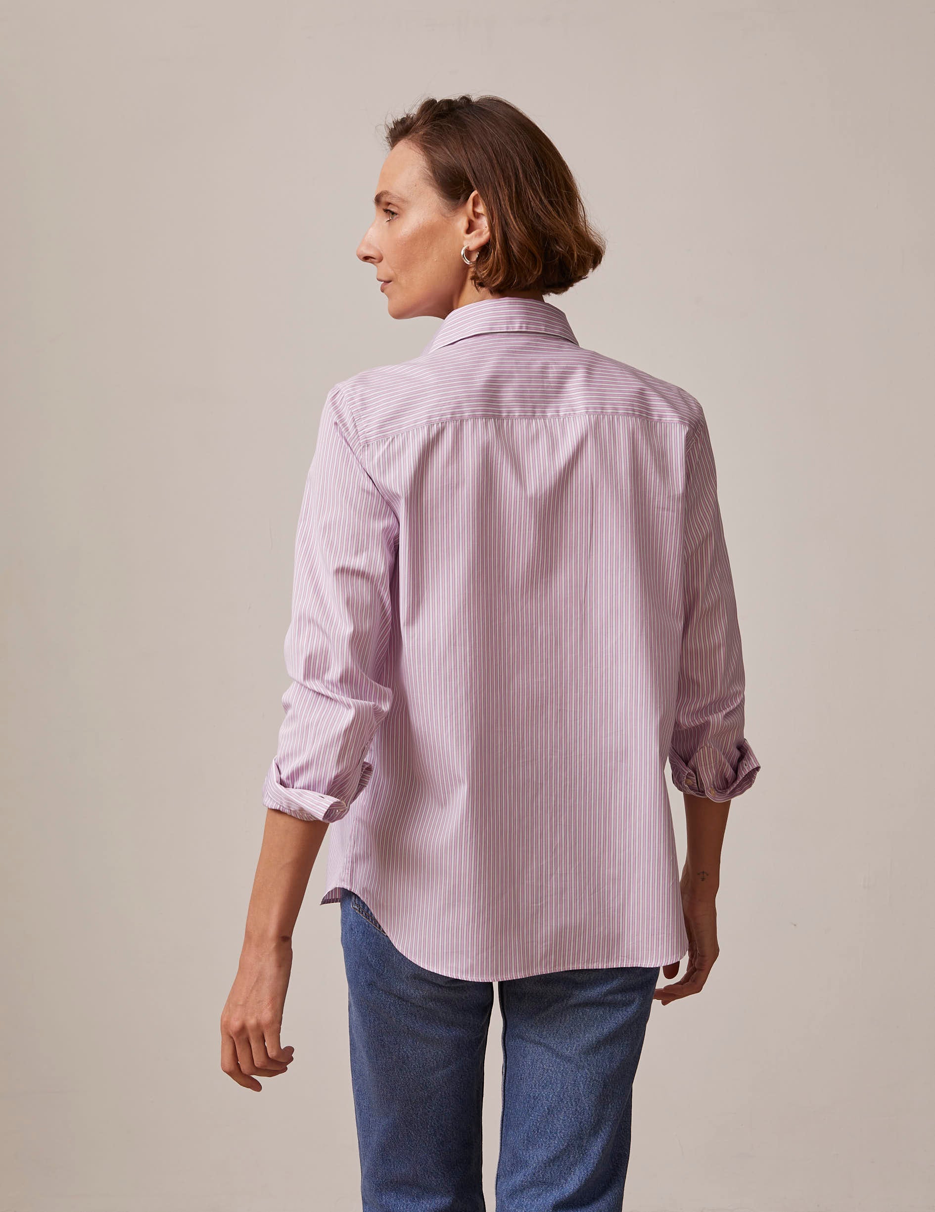 Irina Hidden button placket pink striped shirt - Poplin - Italian Collar