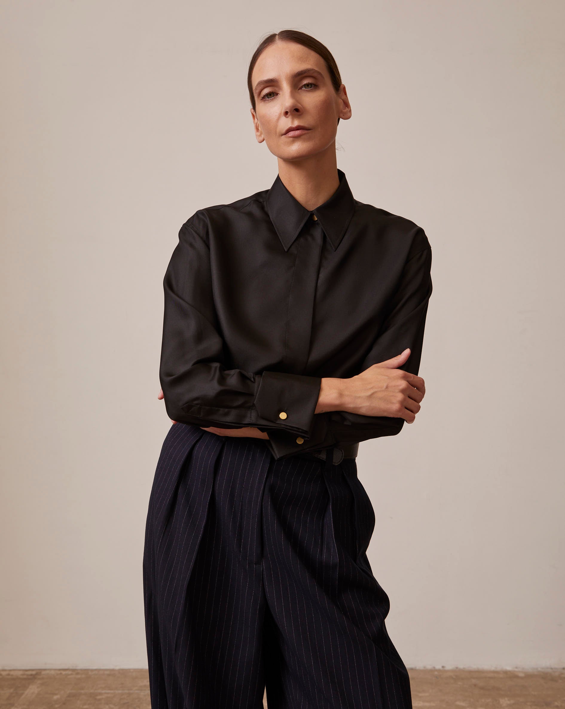 Black Irisa hidden button placket shirt