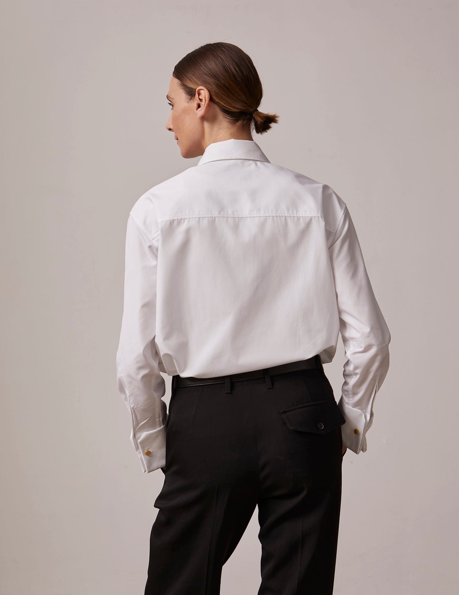 White Hidden button placket Iris shirt - Dobby - Long Collar - Musketeers Cuffs#3