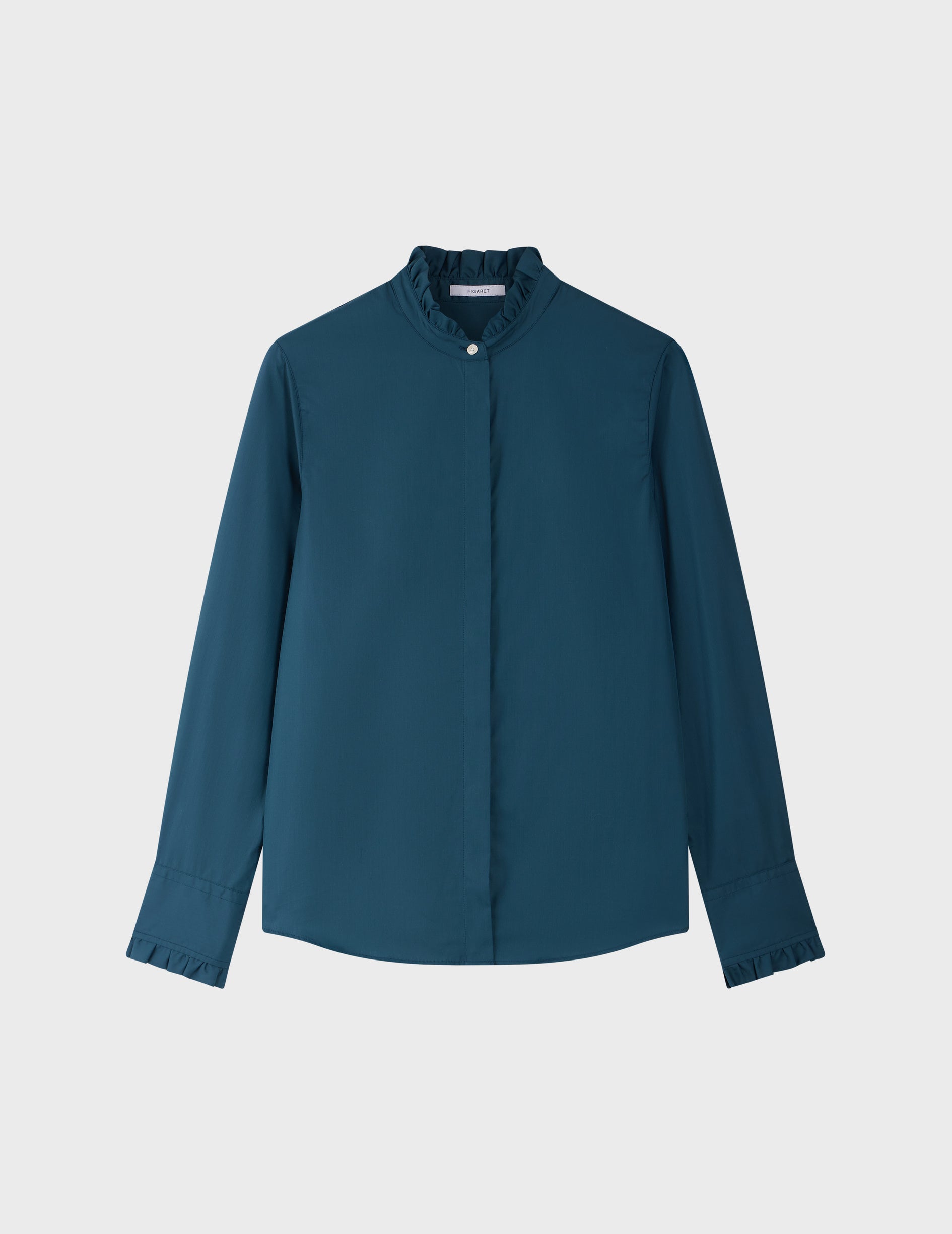 Louison Hidden button placket green shirt - Poplin - Victorian Collar