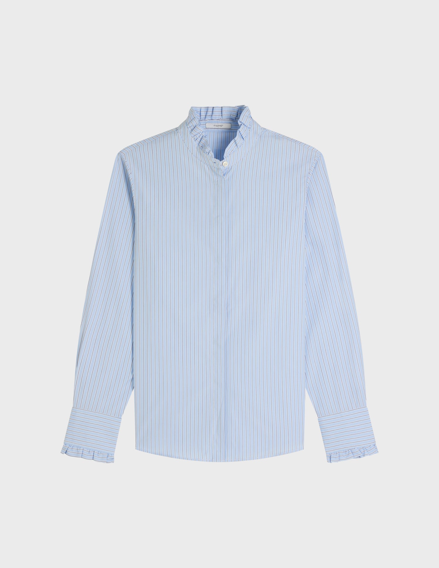 Louison Hidden button placket blue striped shirt - Poplin - Victorian Collar#4