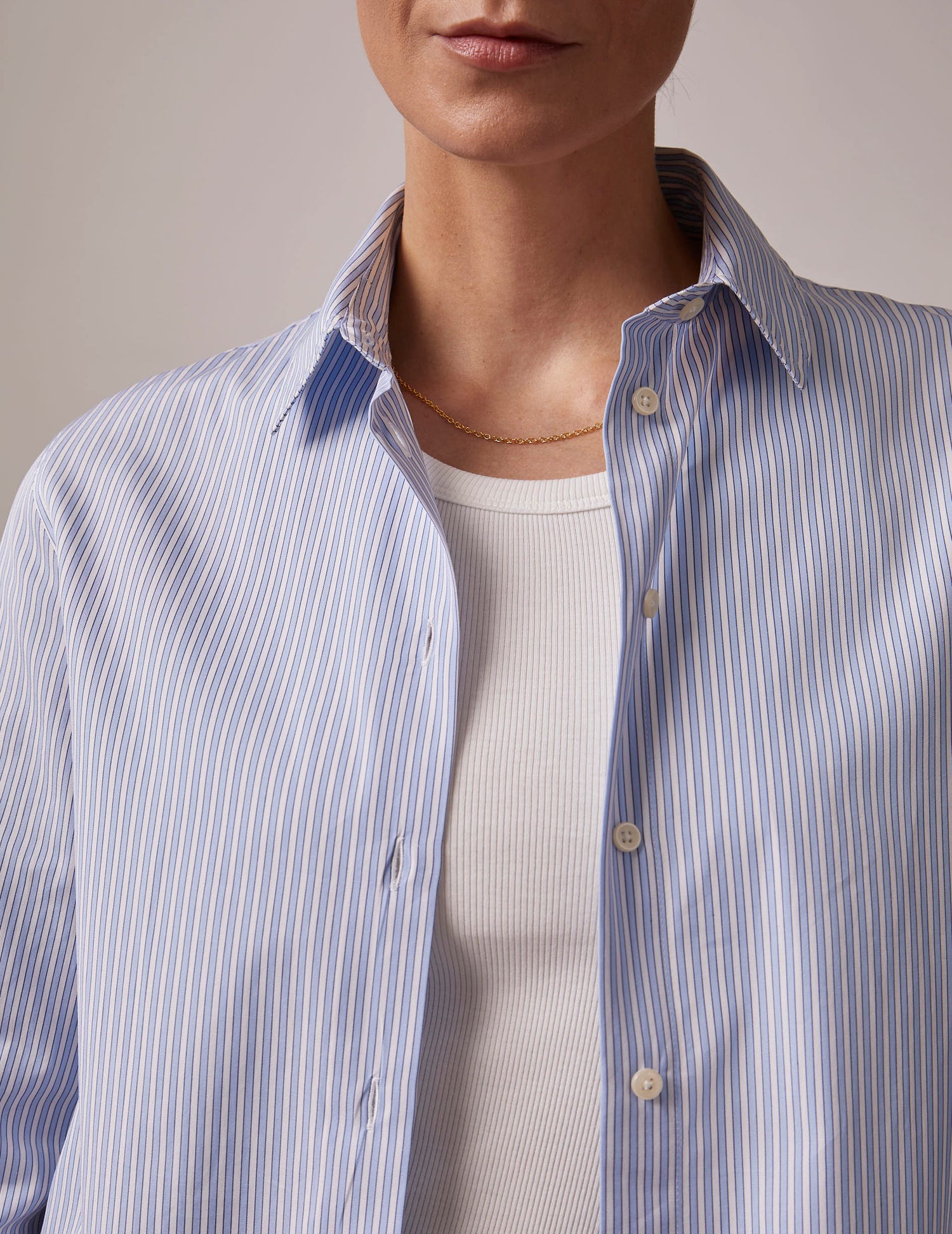 Marion light blue striped shirt - Poplin - Shirt Collar#3