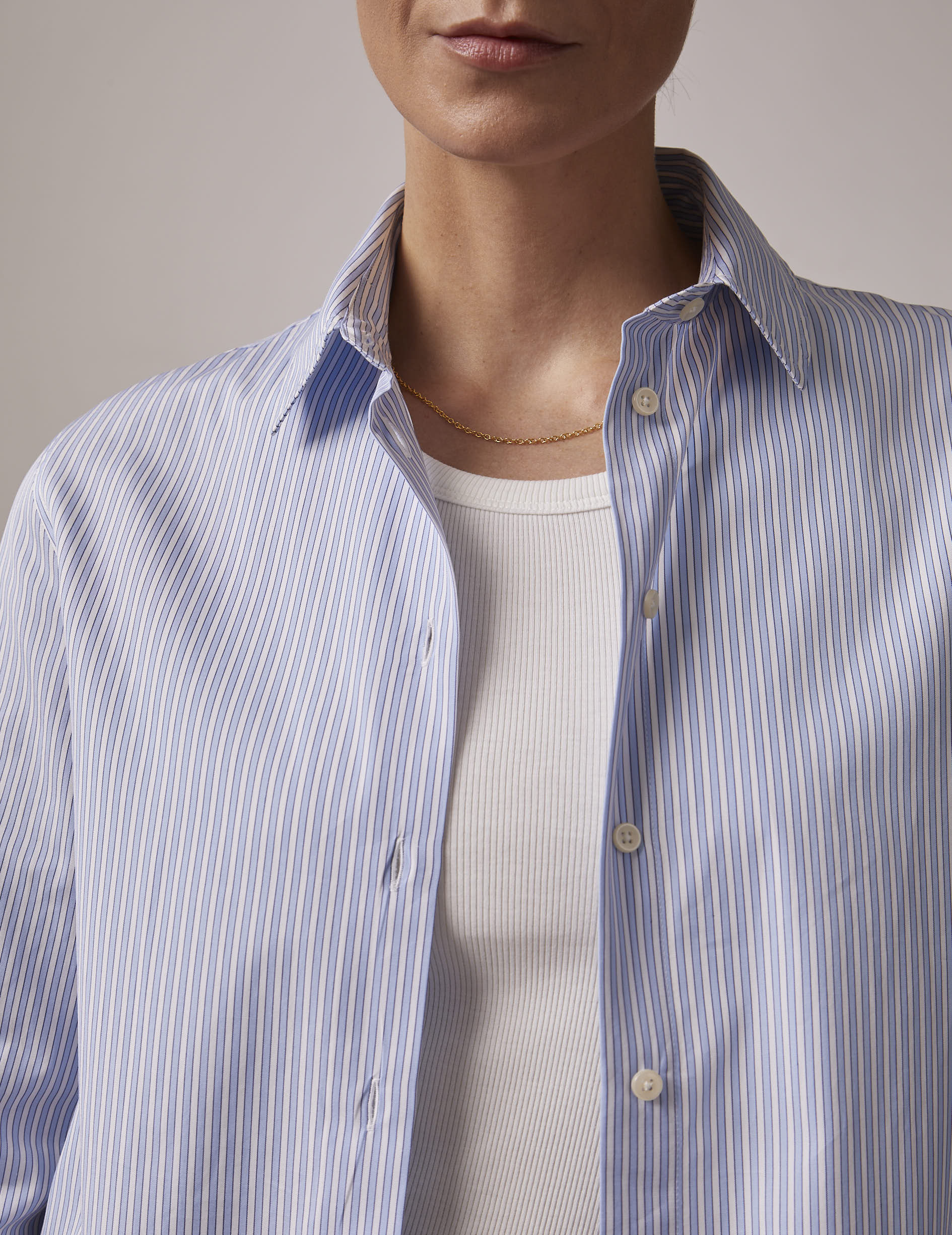 Marion light blue striped shirt - Poplin - Shirt Collar