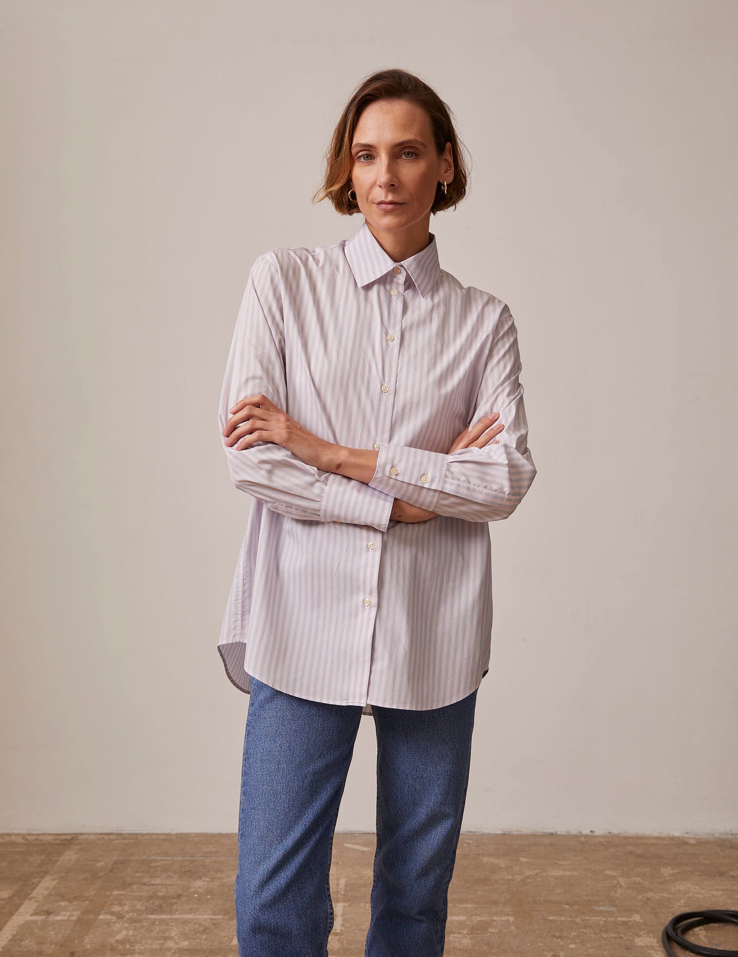 pink striped Mathilde shirt - Poplin - Shirt Collar#2