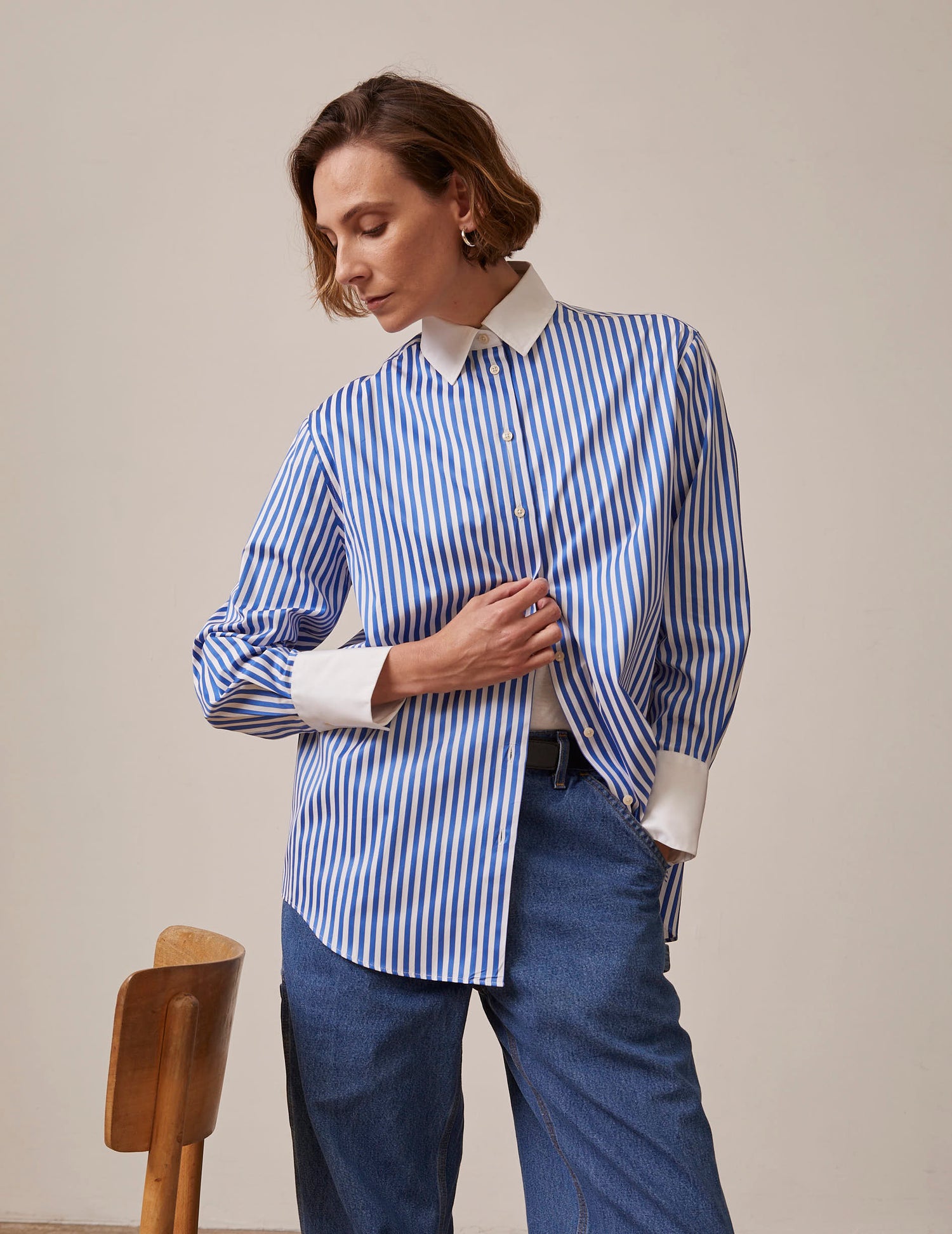 blue striped Mathilde shirt - Poplin - Shirt Collar#2