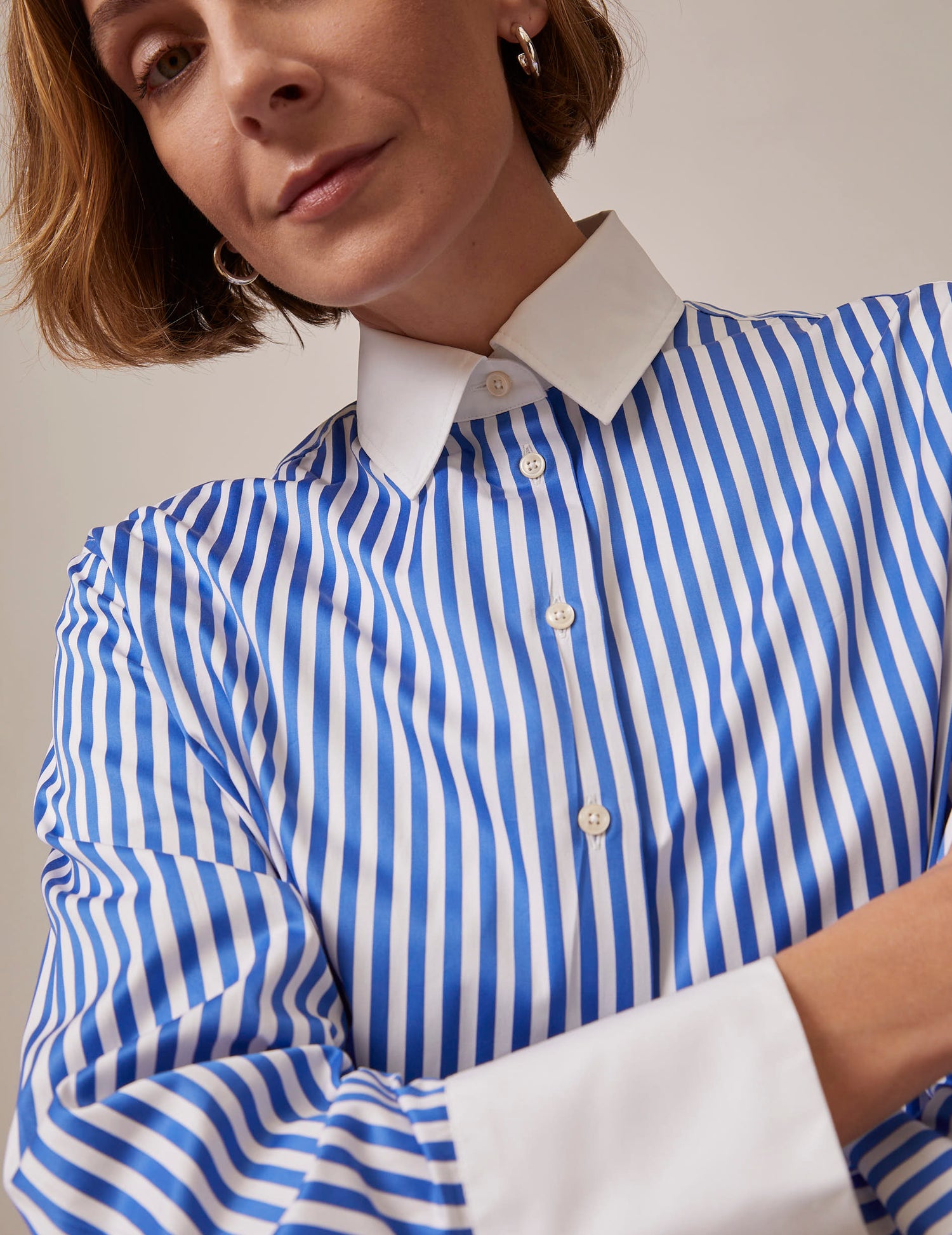 blue striped Mathilde shirt - Poplin - Shirt Collar#3