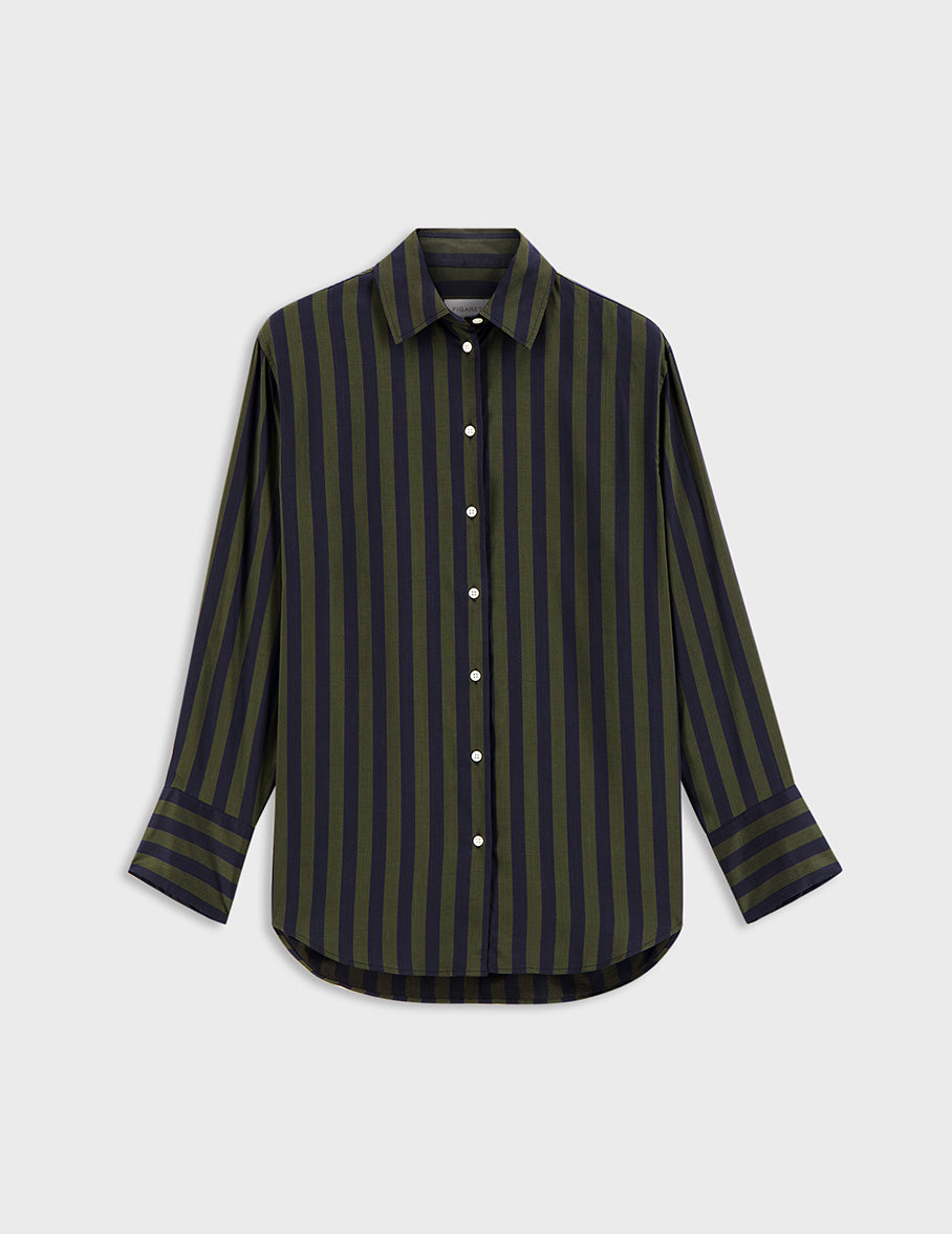 Mathilde green striped shirt - Lyocell - Shirt Collar