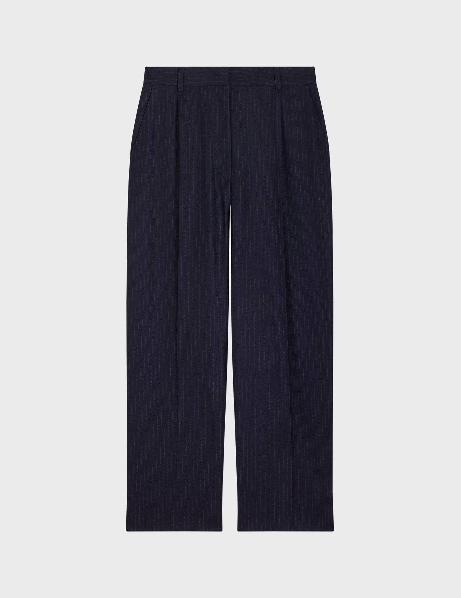 Pantalon Grazia en twill de laine rayée bleu marine