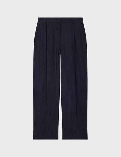 Pantalon Grazia en twill de laine rayée bleu marine