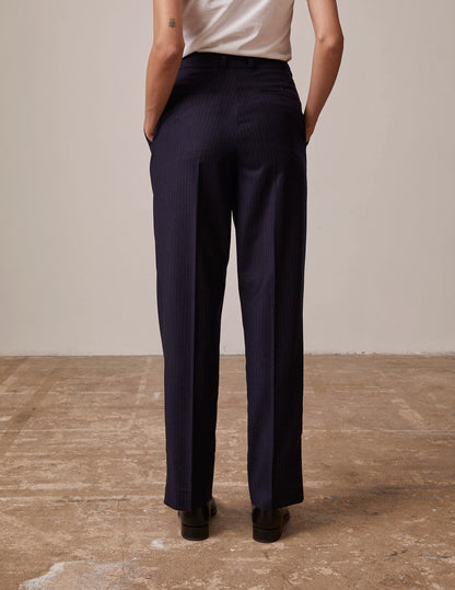 Grazia pants in navy blue striped wool twill