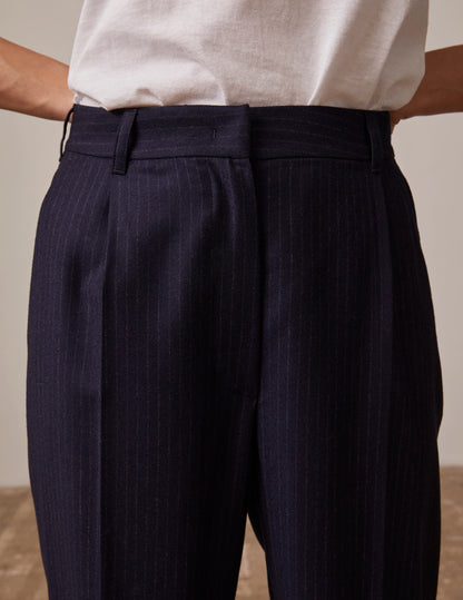 Grazia pants in navy blue striped wool twill