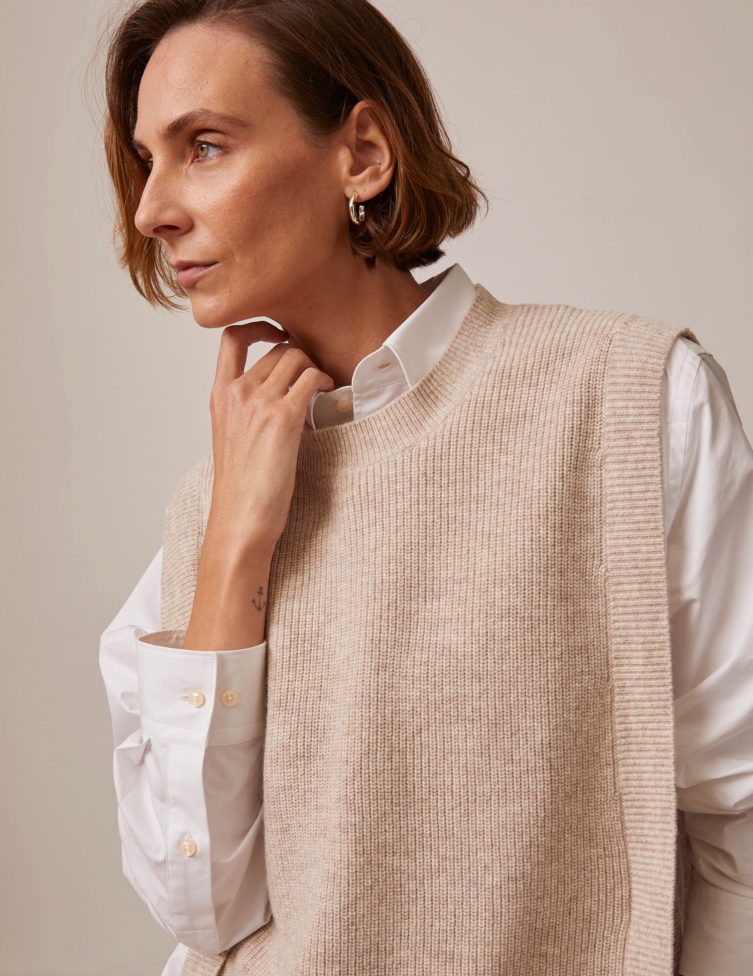 Pull sans manches Ilonna en cachemire et laine beige