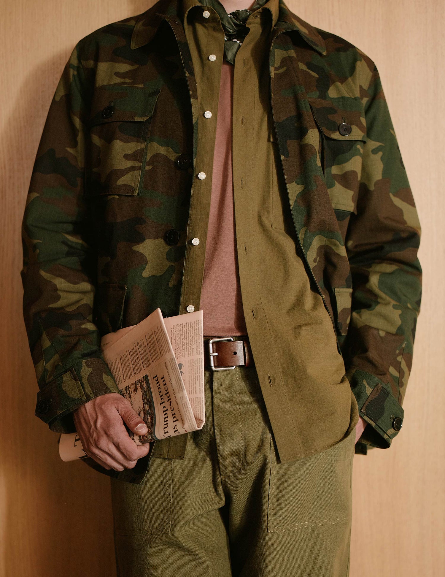 Isao jacket in khaki print ripstop