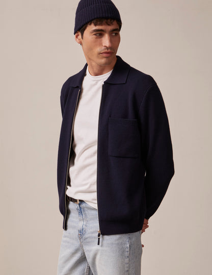 Faust cardigan in navy blue merino wool