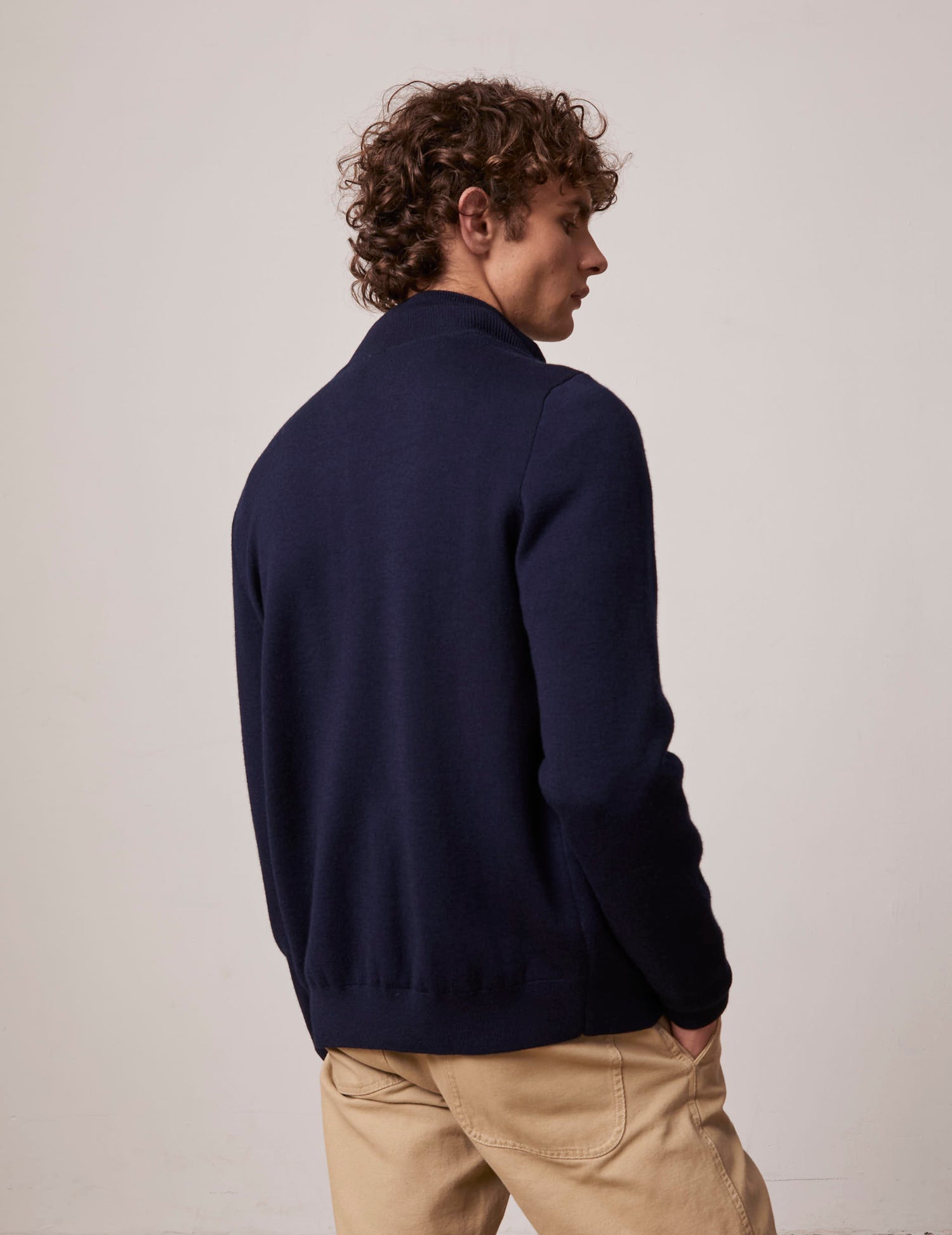 Cardigan Gregory en laine merinos bleu marine