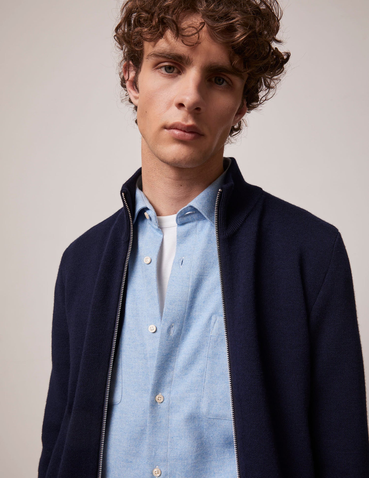 Cardigan Gregory in navy blue merino wool