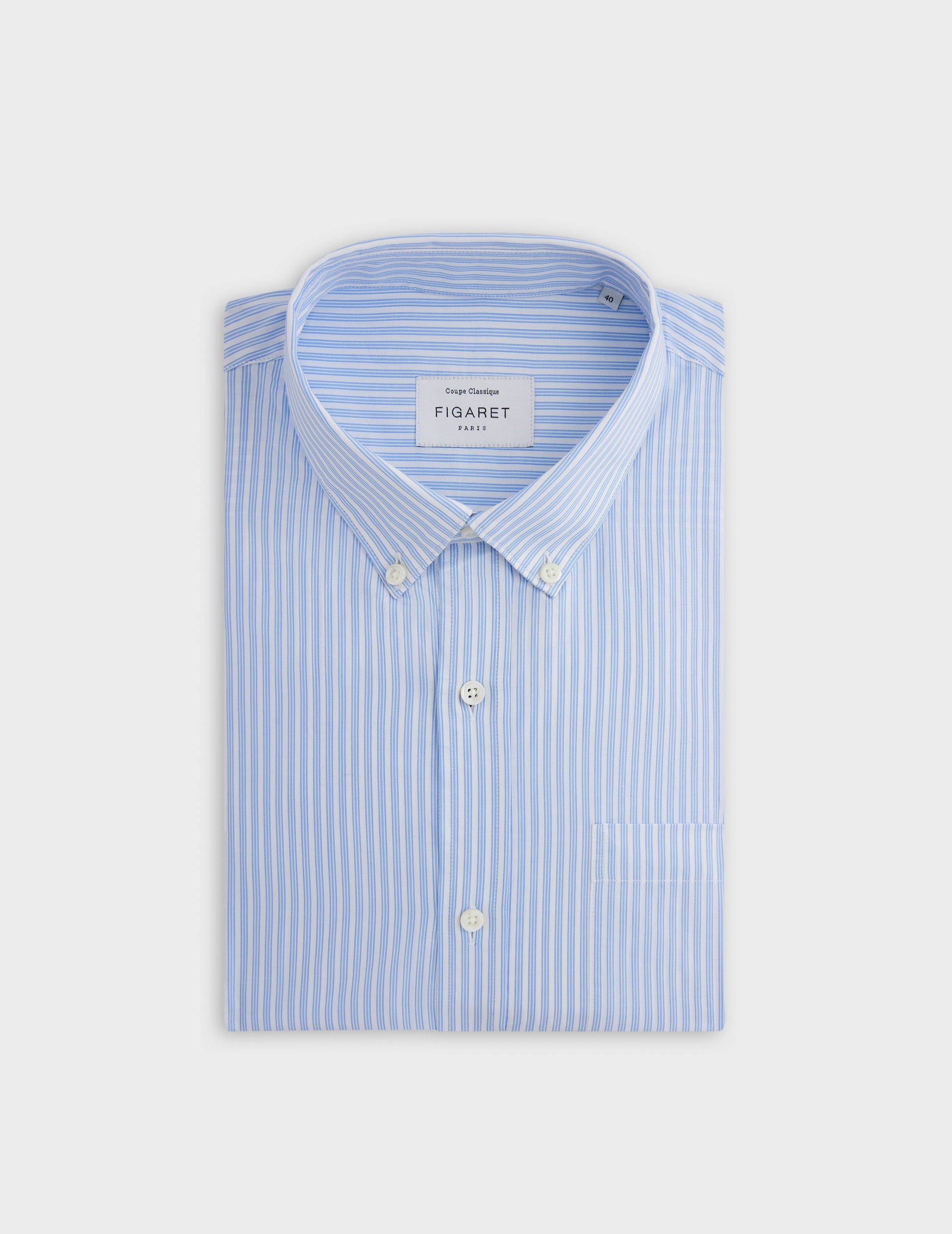 Blue striped classic shirt - Twill - American Collar