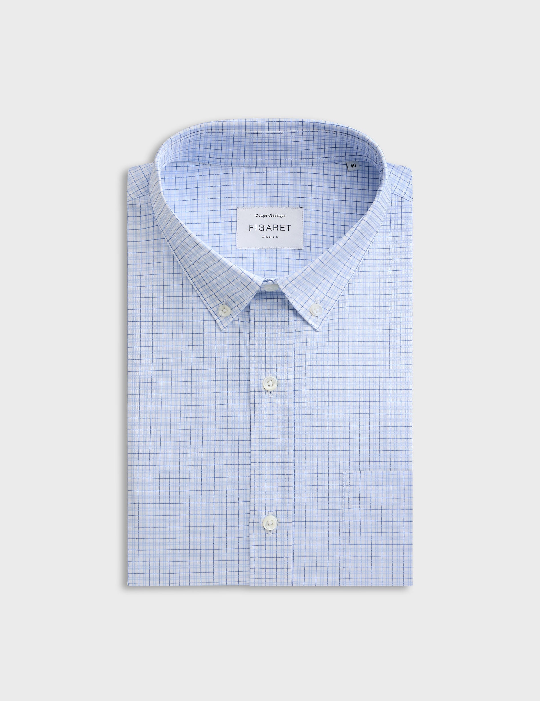Blue checked classic shirt - Twill - American Collar