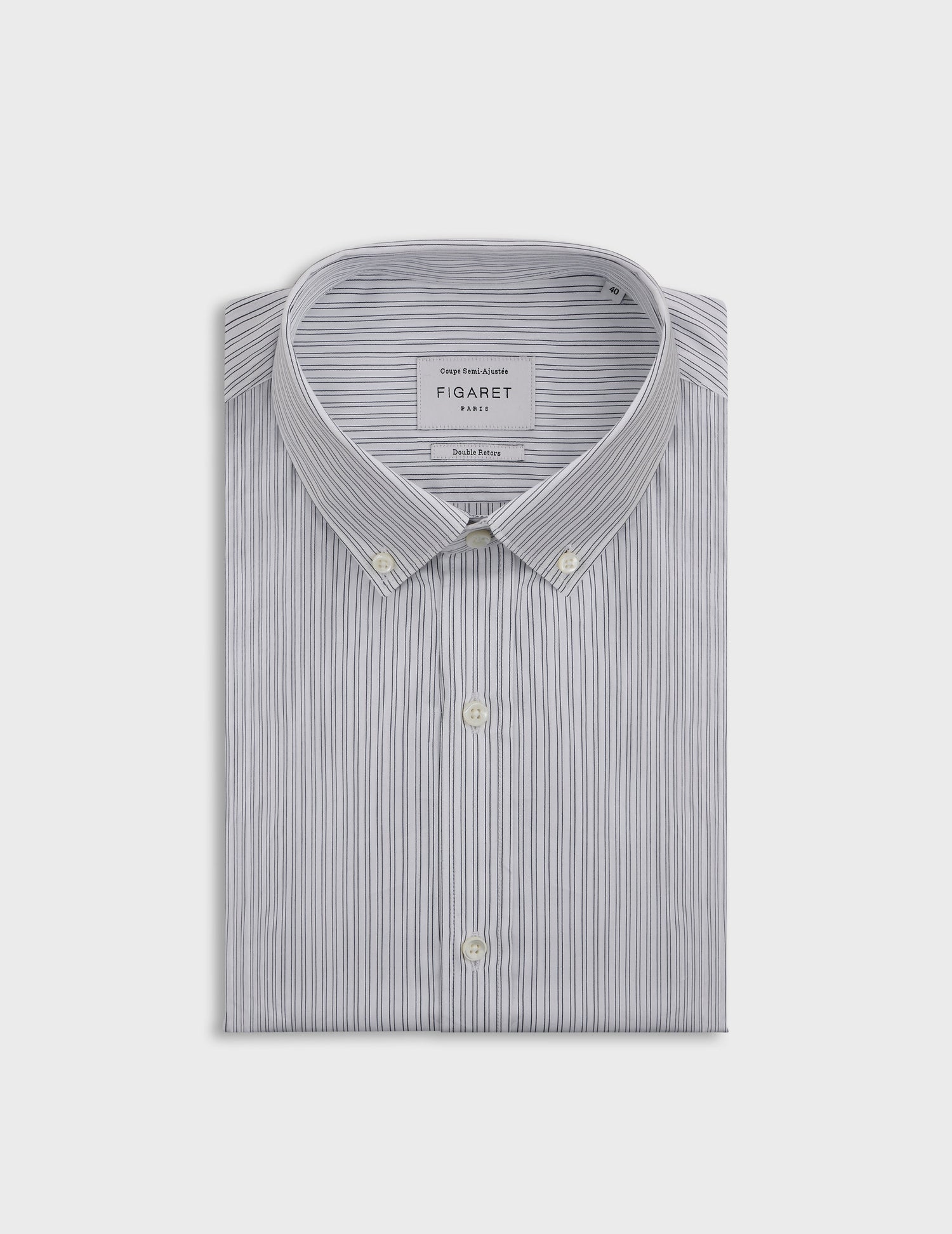 Navy blue striped semi-fitted shirt - Poplin - American Collar