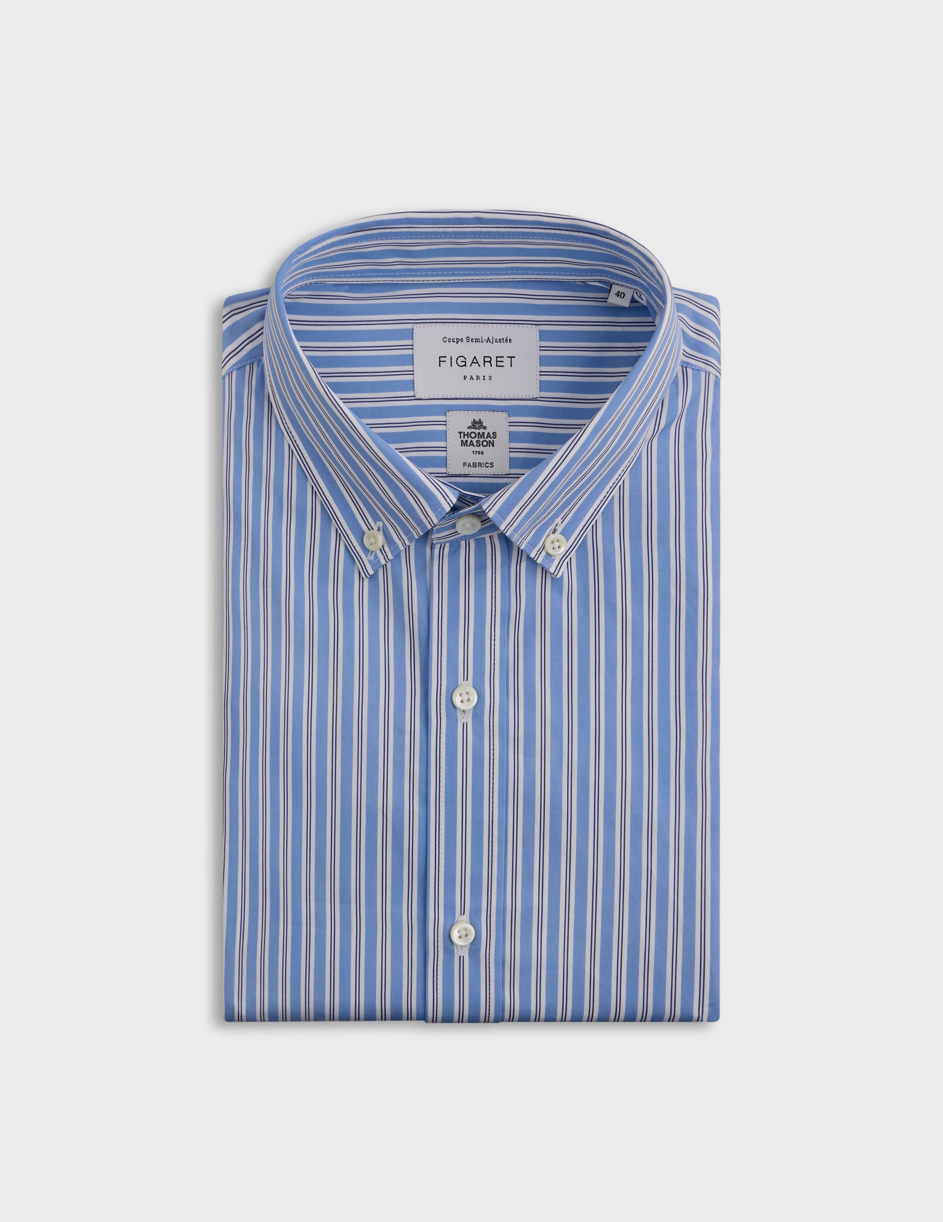 semi-fitted Blue striped shirt - Poplin - American Collar