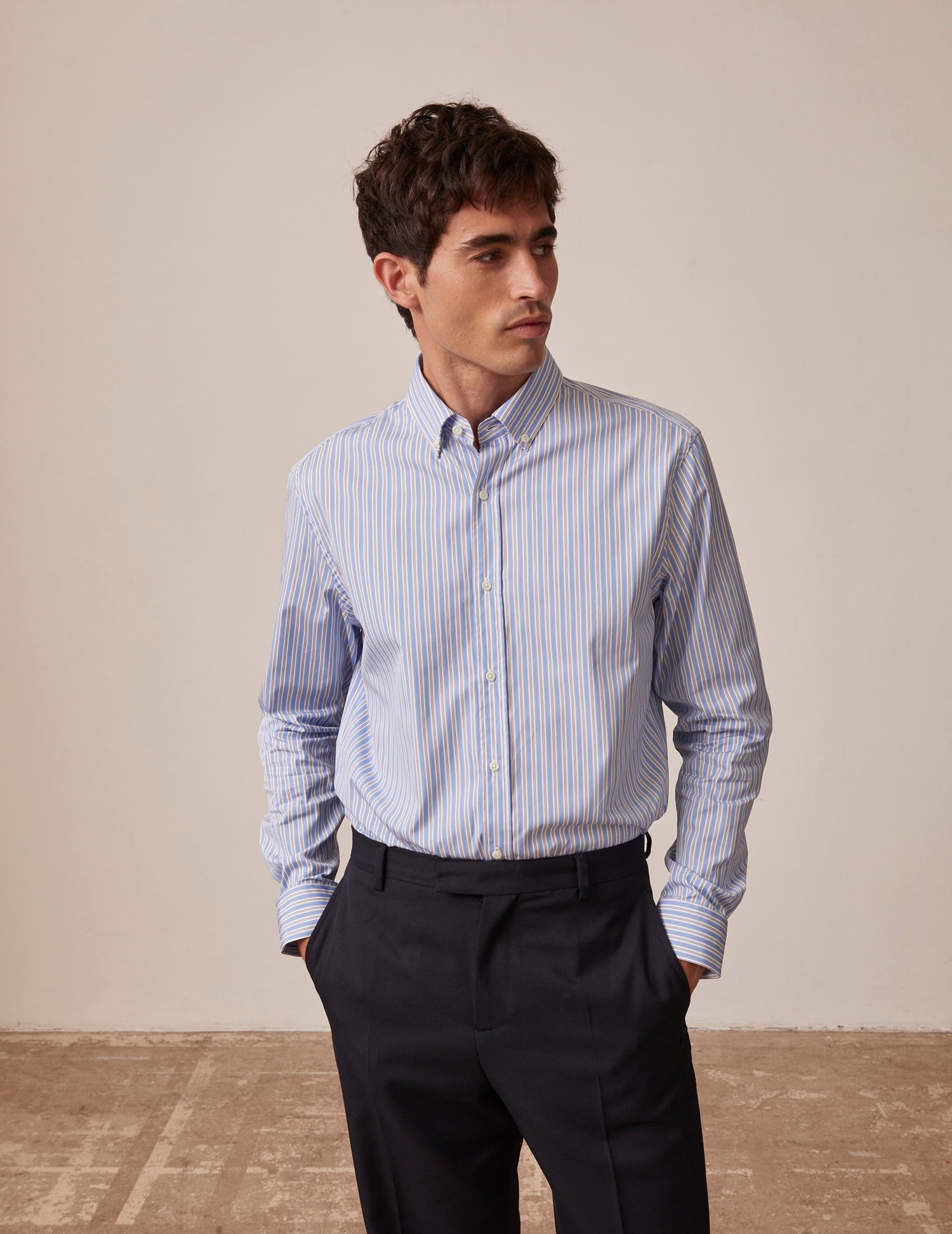 semi-fitted Blue striped shirt - Poplin - American Collar#3