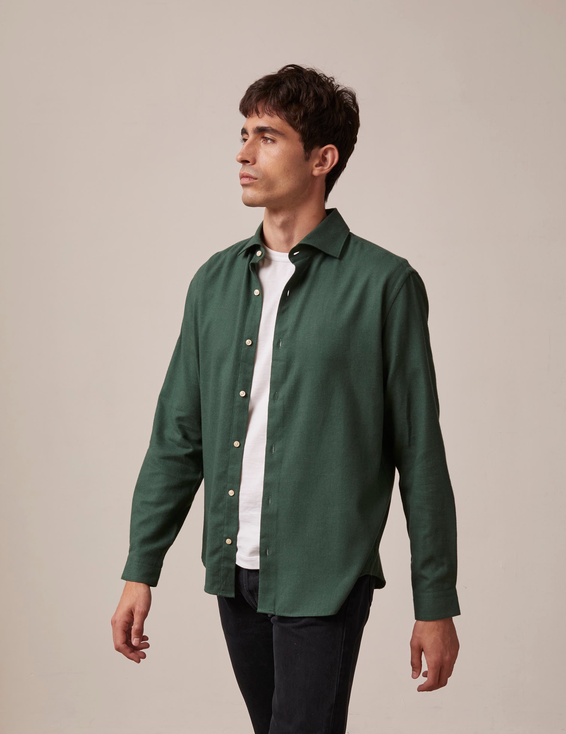 Green Aristote shirt - Flannel - Italian Collar