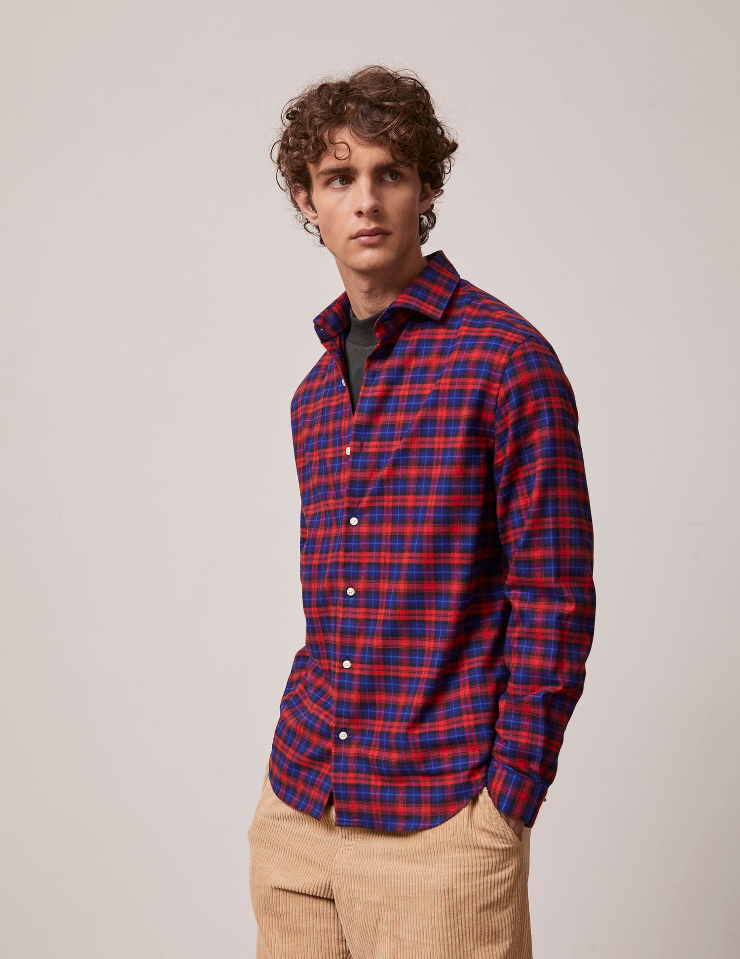 Red checked Aristote shirt - Flannel - Italian Collar