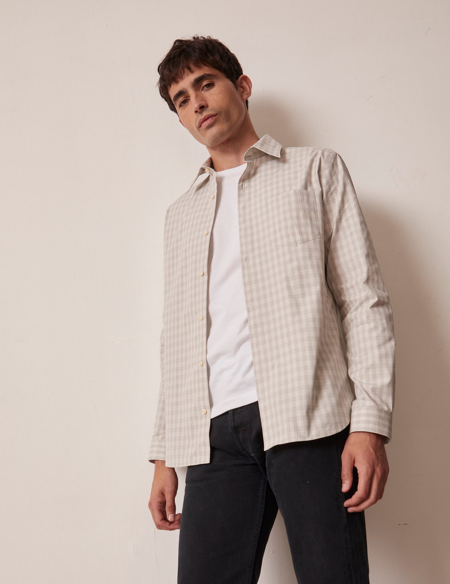 Ecru checked Arnold shirt - Poplin - Prodigious Collar