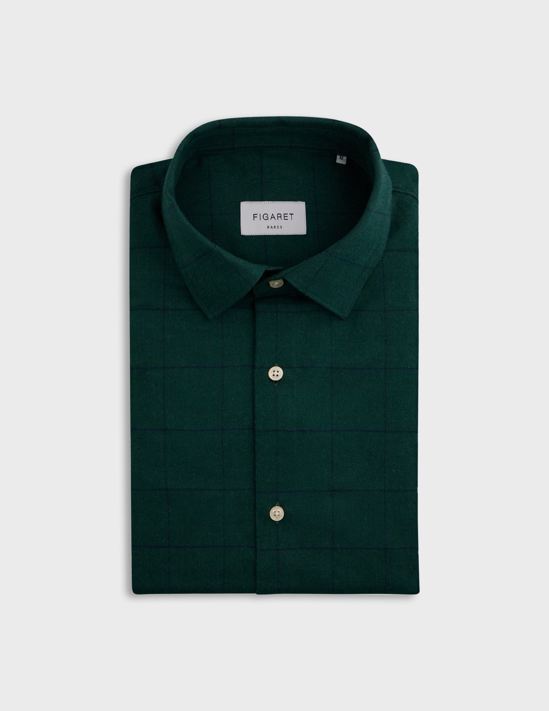 Chemise Auguste à carreaux verts - Flanelle - Col Français