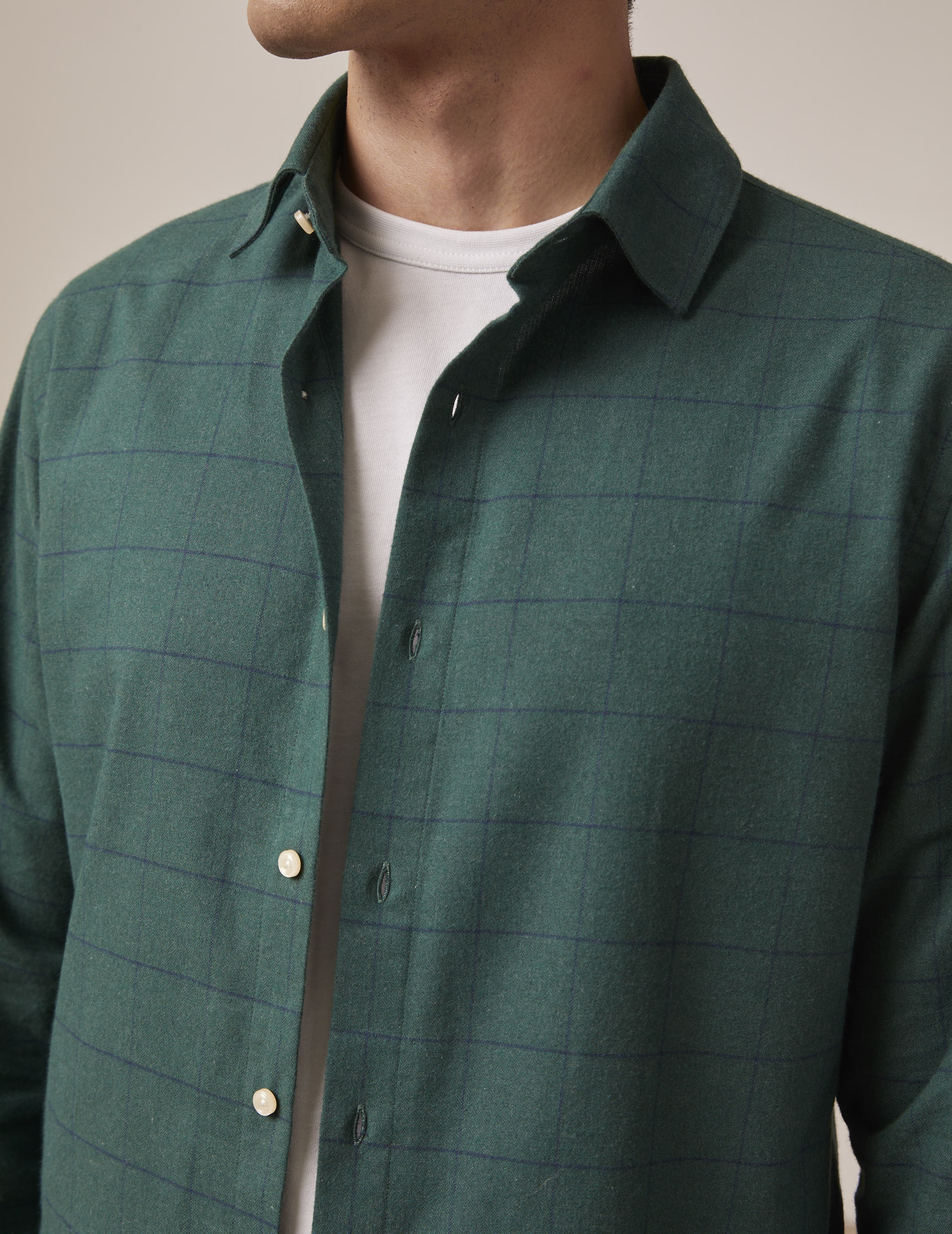 Chemise Auguste à carreaux verts - Flanelle - Col Français