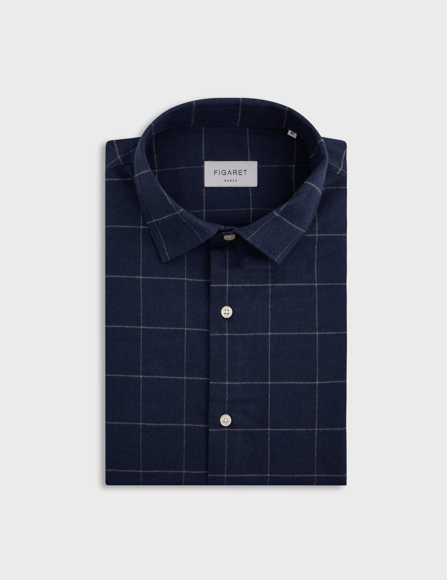 Navy blue checked Auguste shirt - Flannel - French Collar#4