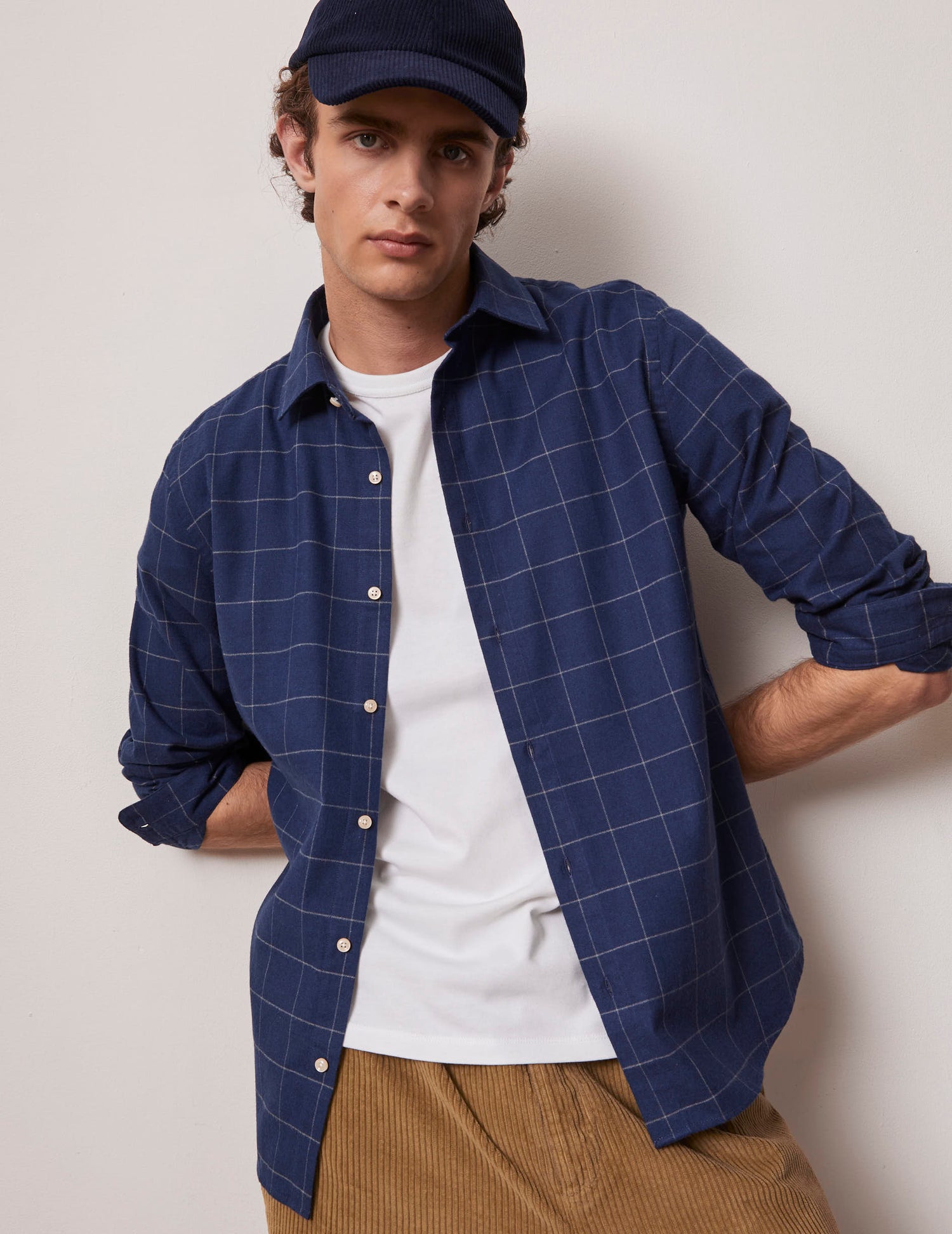 Navy blue checked Auguste shirt - Flannel - French Collar#2