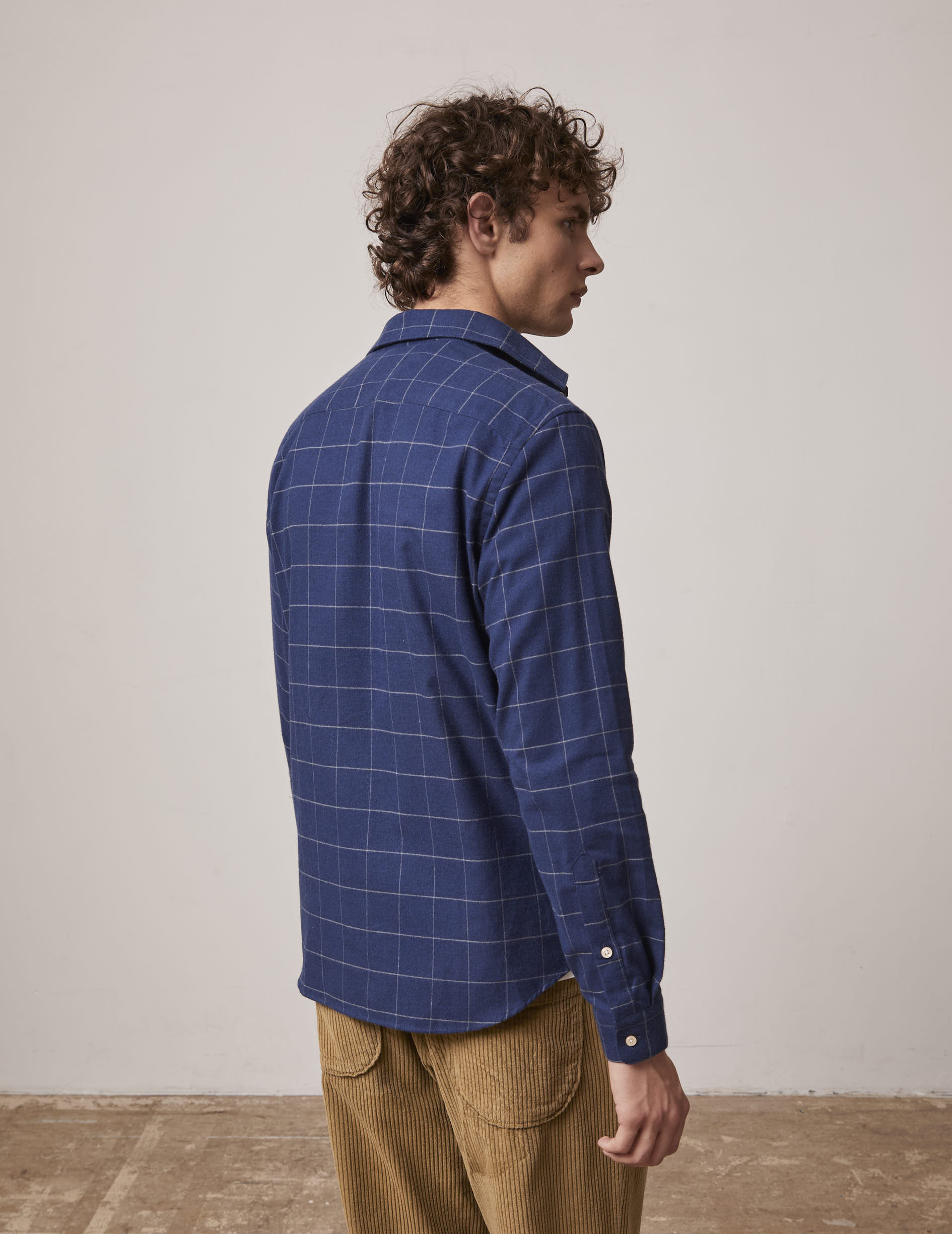 Chemise Auguste à carreaux bleu marine - Flanelle - Col Français