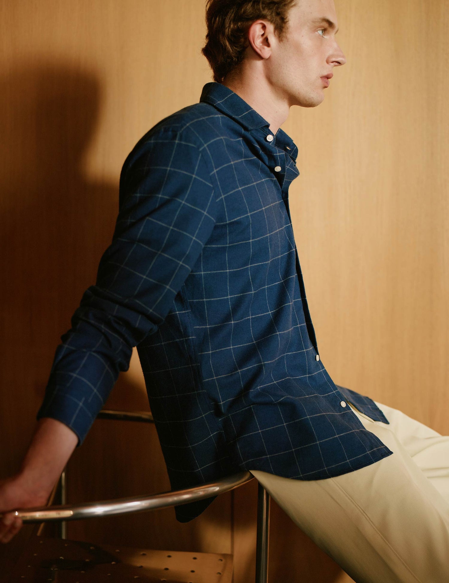 Navy blue checkedAuguste shirt - Flannel - French Collar