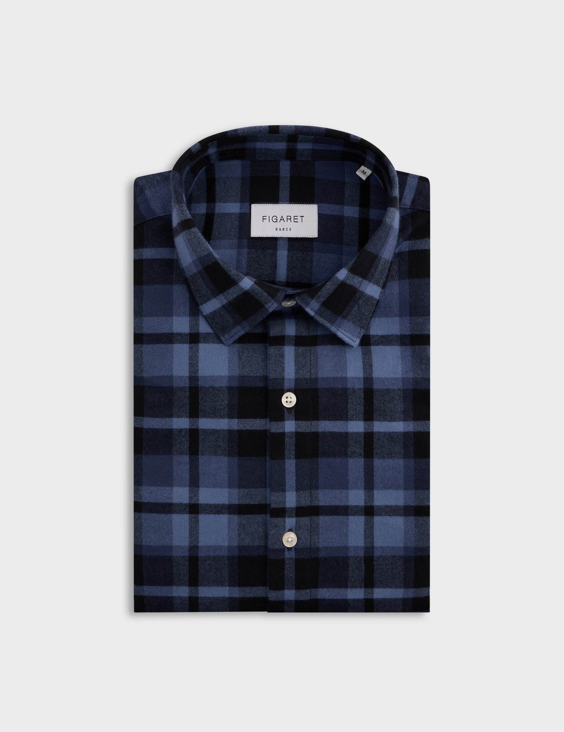 Navy blue checked Auguste shirt - Flannel - French Collar