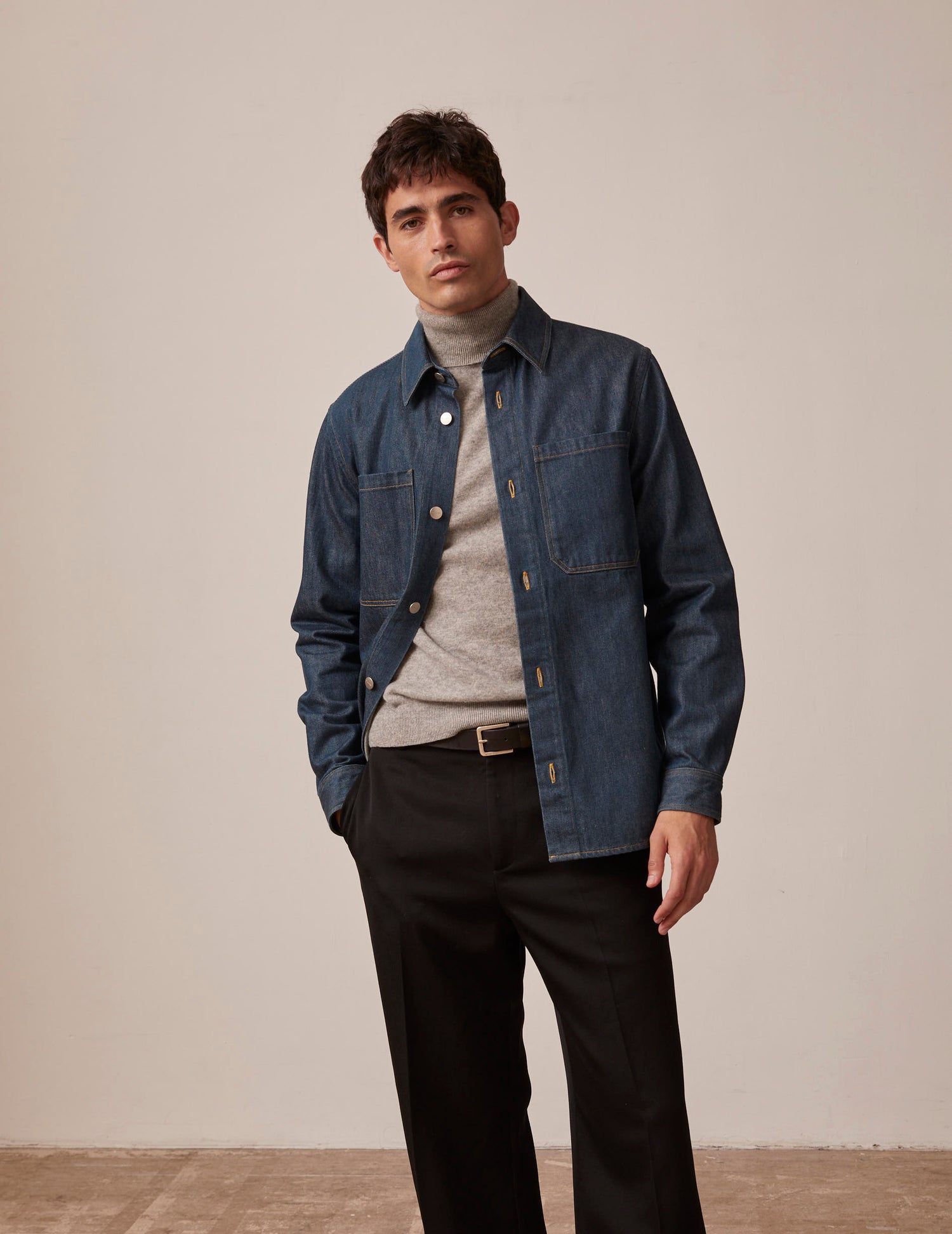 Cameron navy denim overshirt - Denim - Shirt Collar#4