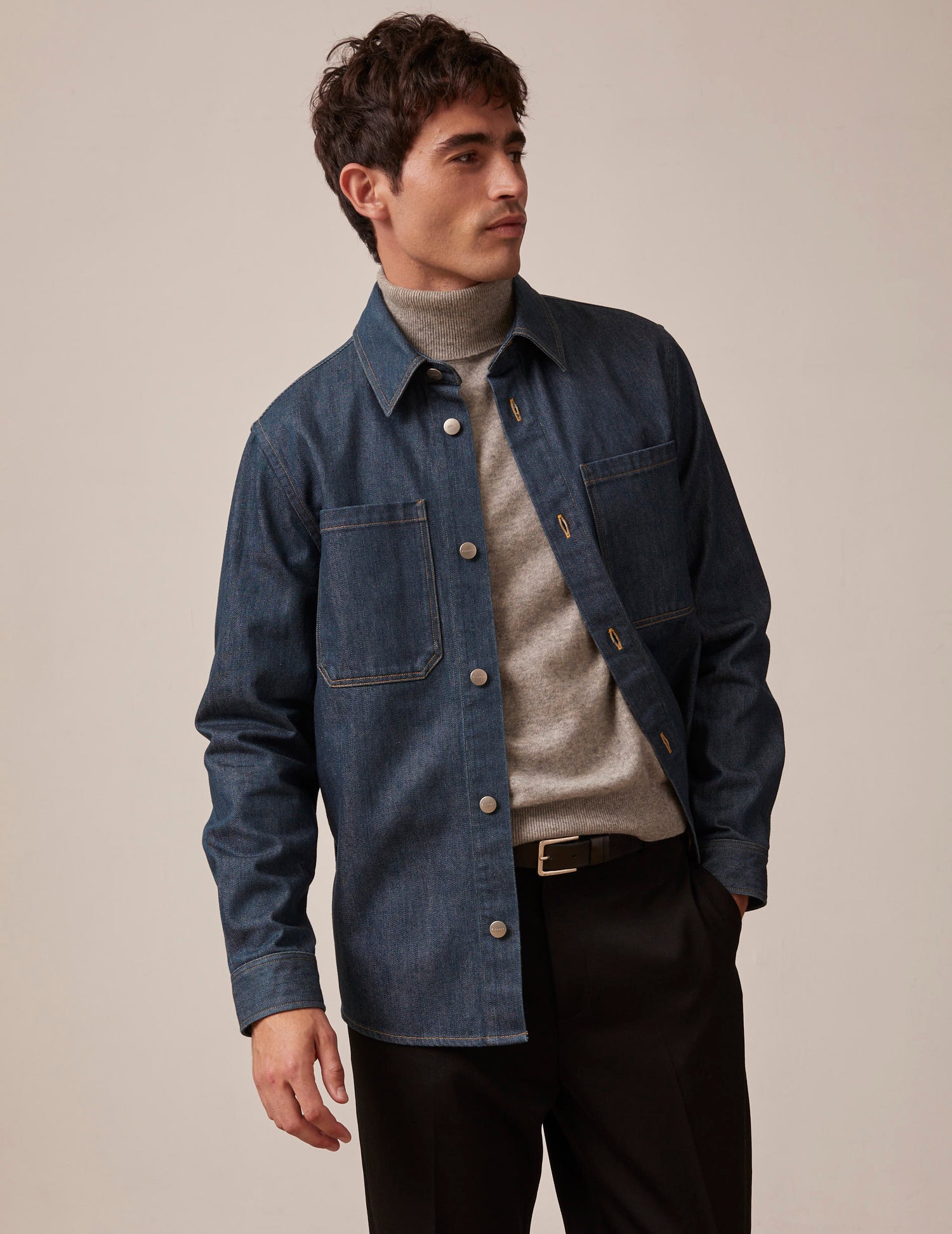 Cameron navy denim overshirt - Denim - Shirt Collar#2