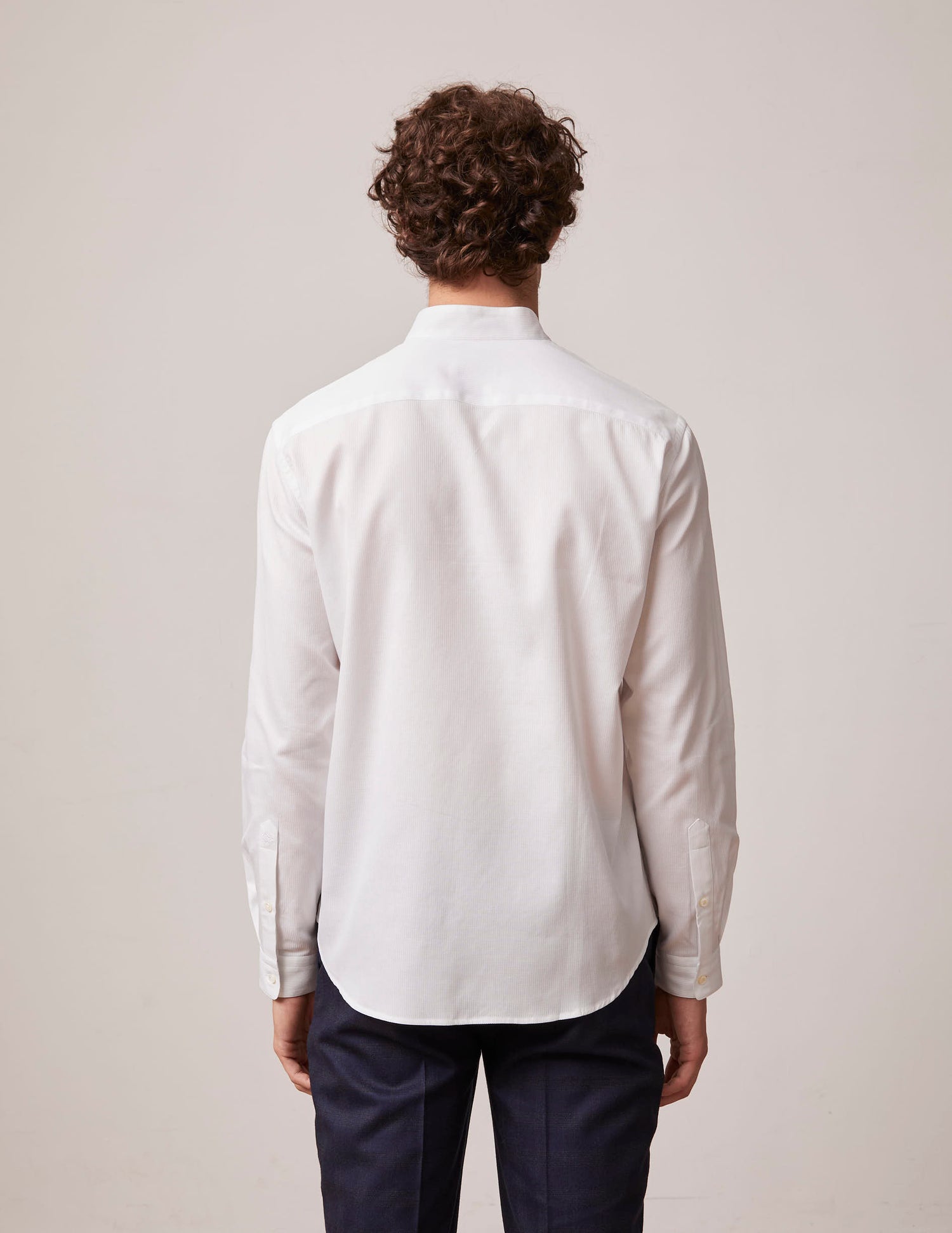 Hidden button placket white Carl shirt - Dobby - Open straight Collar#3