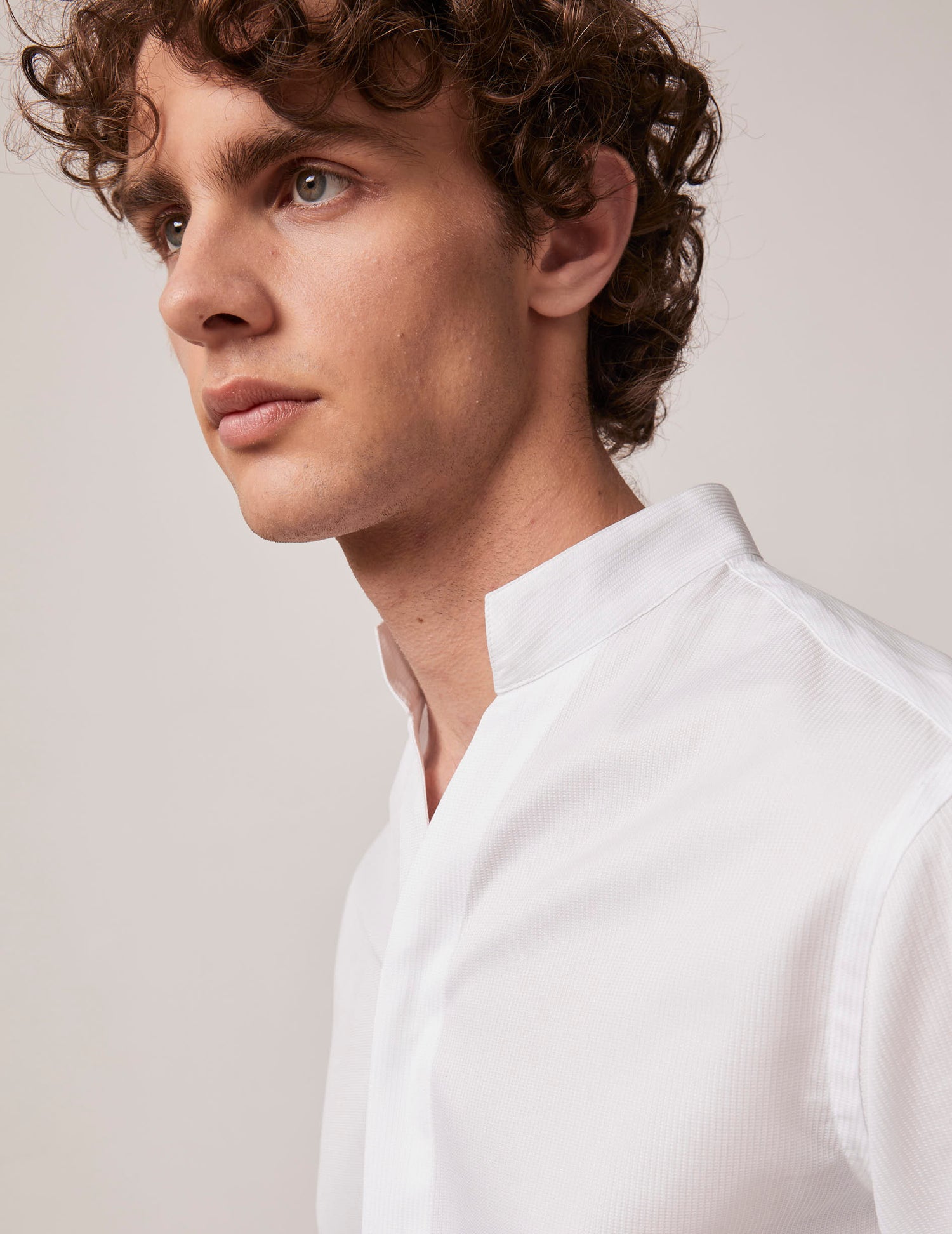 Hidden button placket white Carl shirt - fashioned - Droit ouvert Collar