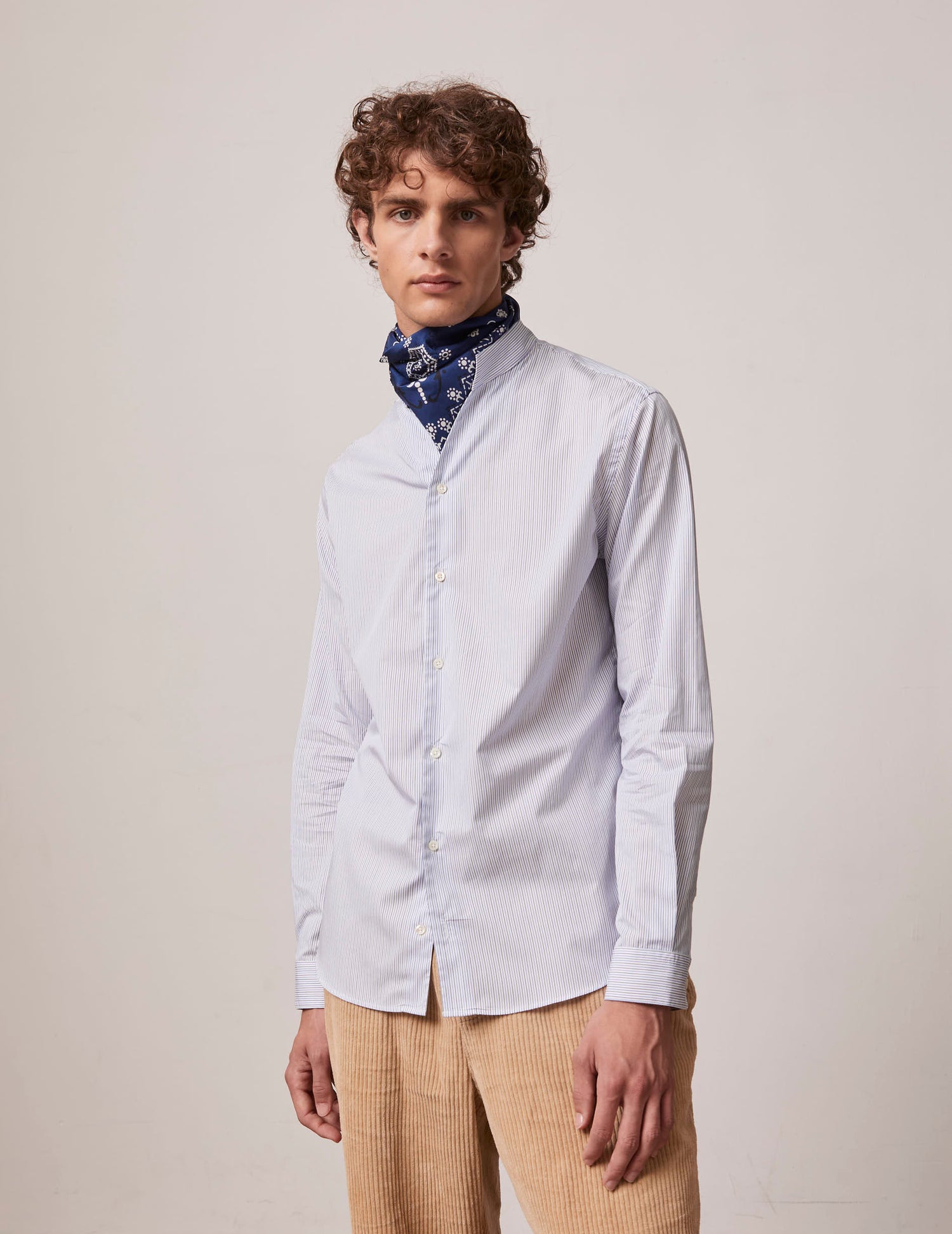 Blue striped Carl shirt - Poplin - Droit ouvert Collar#3