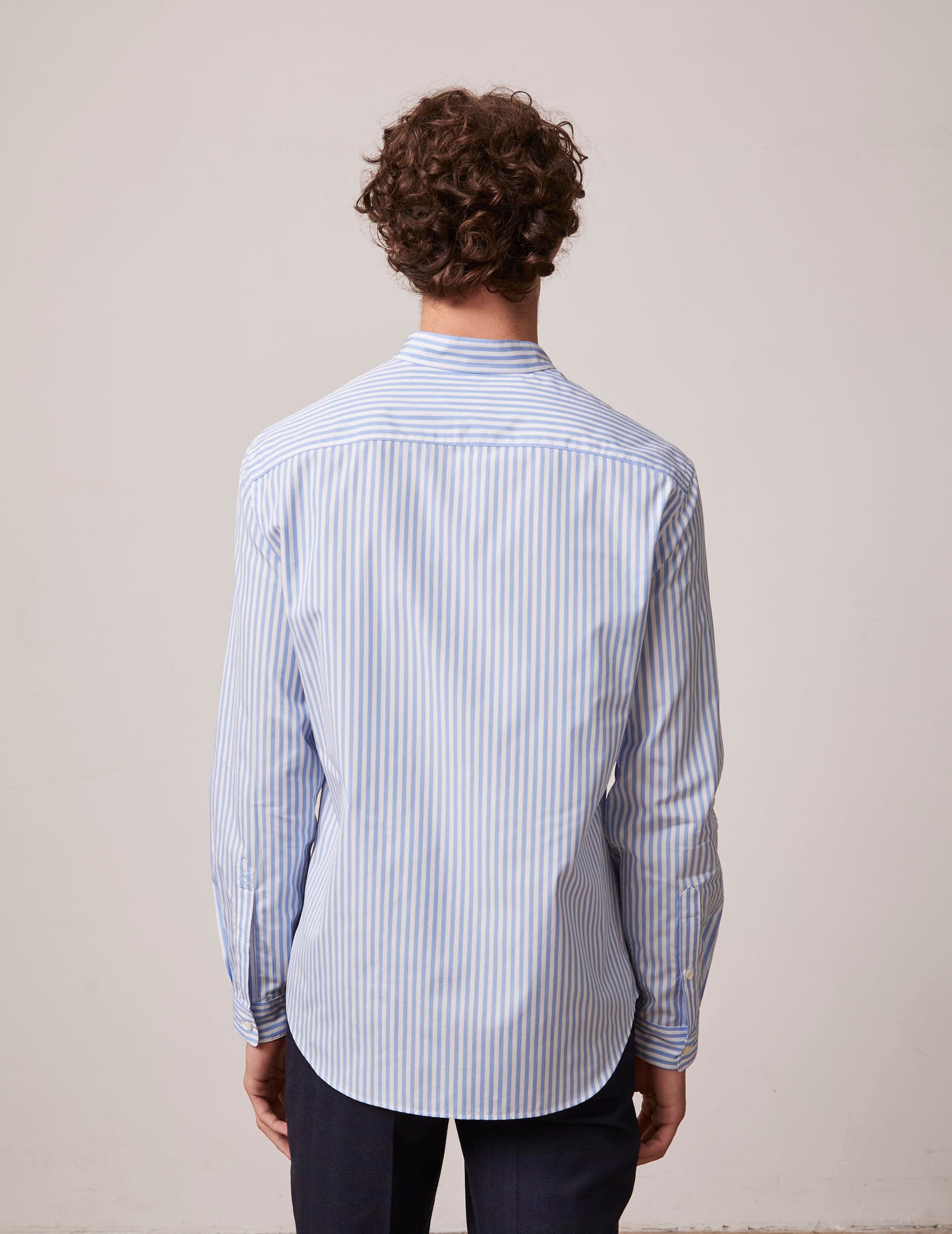 Blue striped Carl shirt - Poplin - Open Straight Collar#2