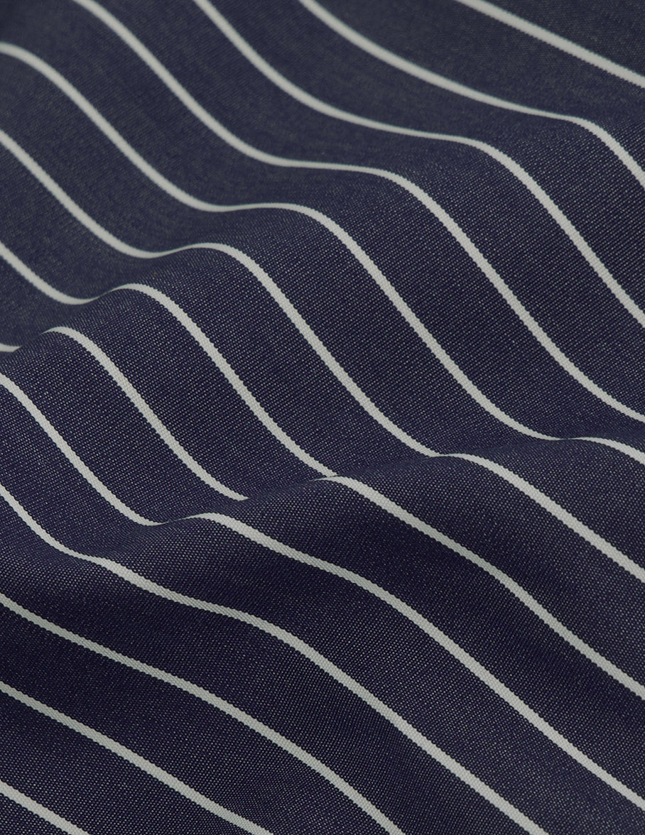 Navy blue striped Carl shirt - Poplin - Droit ouvert Collar#2