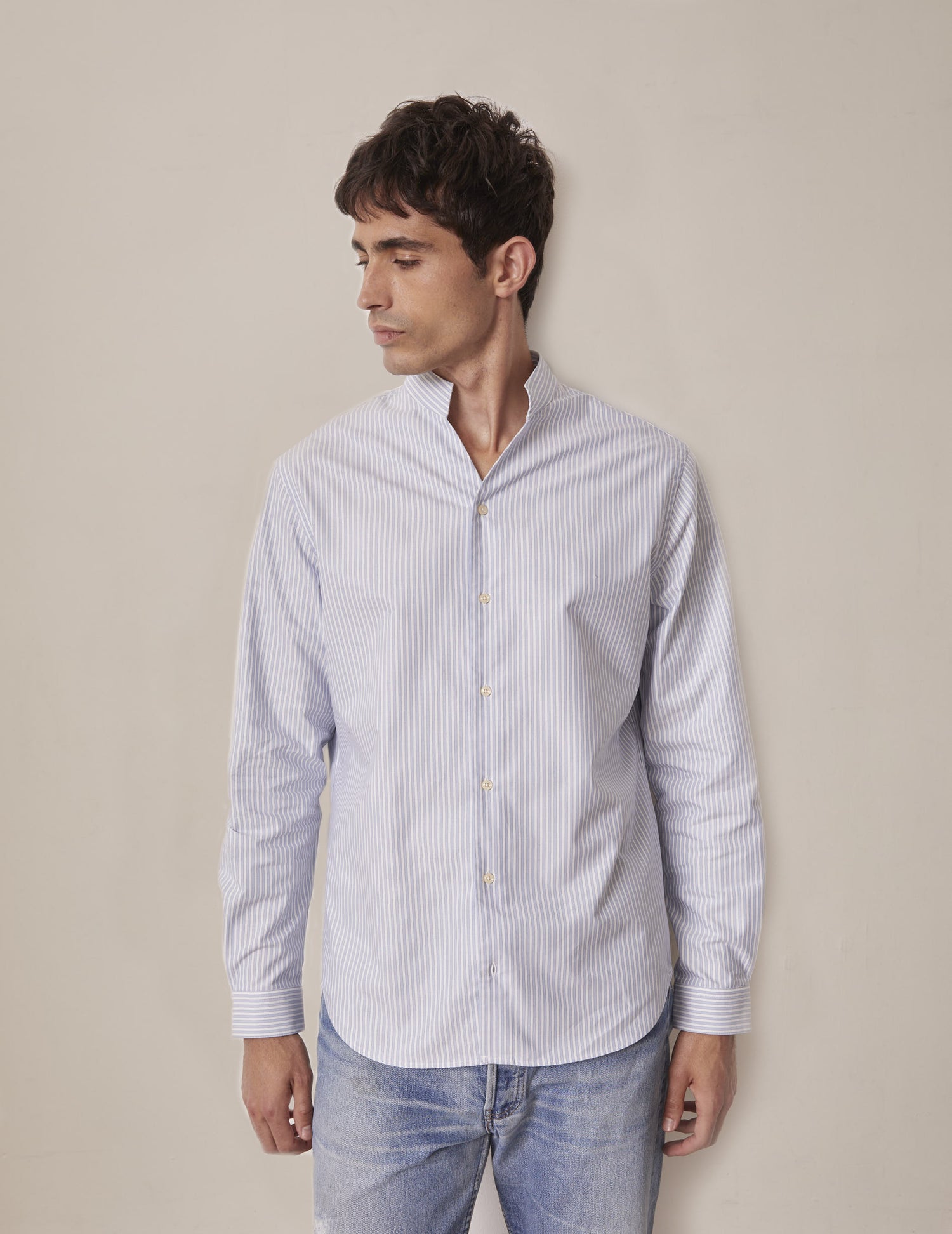 Chemise Carl rayée bleue - Oxford - Col Droit ouvert