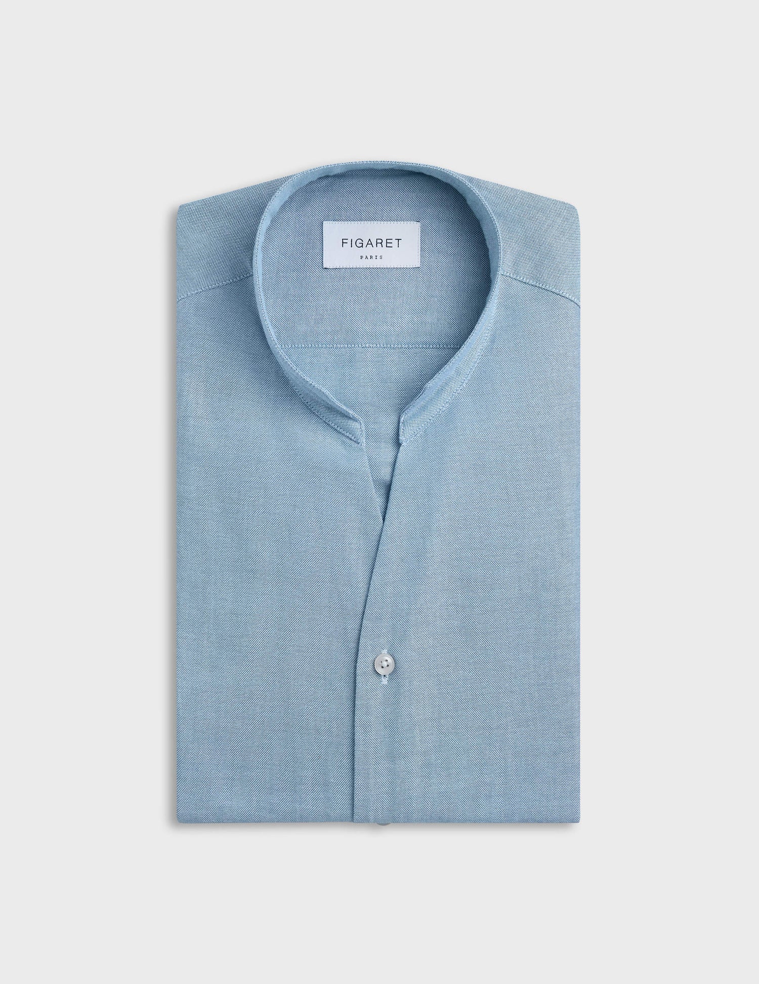 Chemise Carl bleue - Chambray - Col Droit ouvert#3