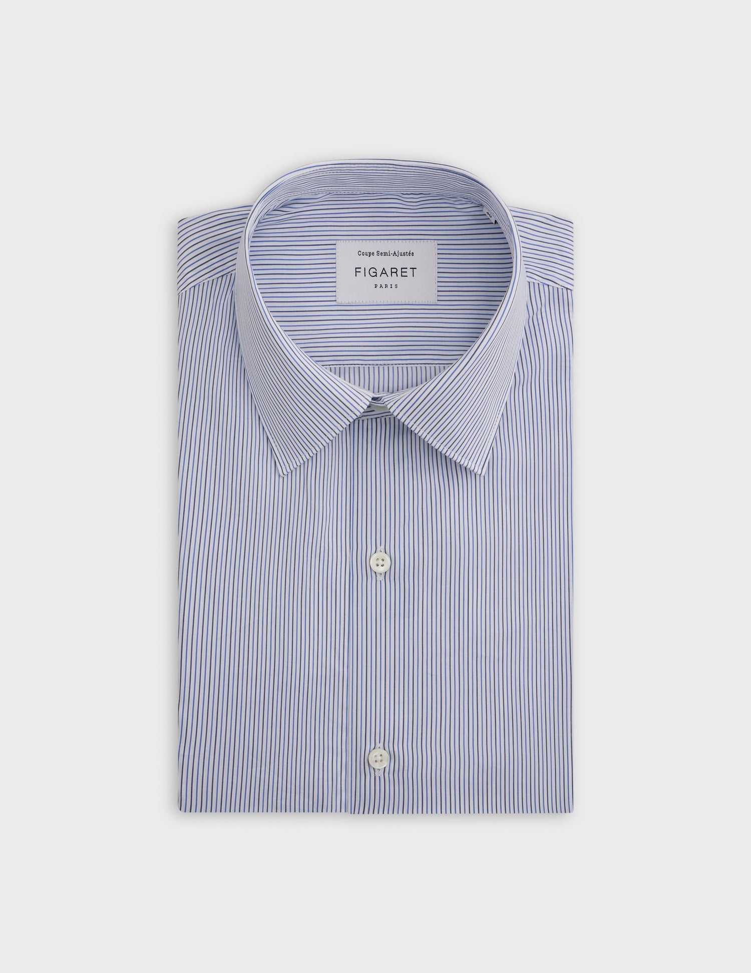 semi-fitted Blue striped shirt - Poplin - Figaret Collar - Musketeers Cuffs