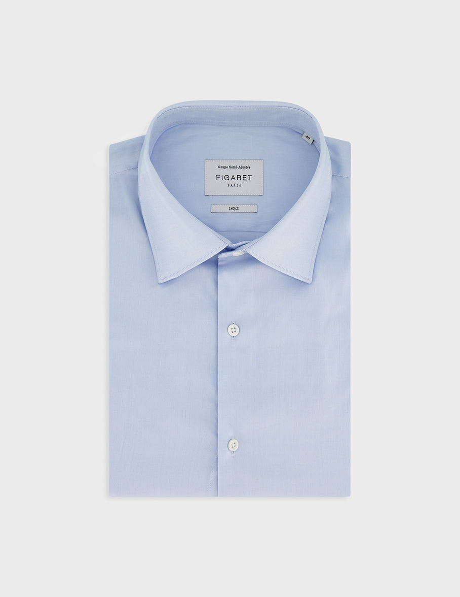 semi-fitted Light blue shirt - pin point - Figaret Collar - Musketeers Cuffs