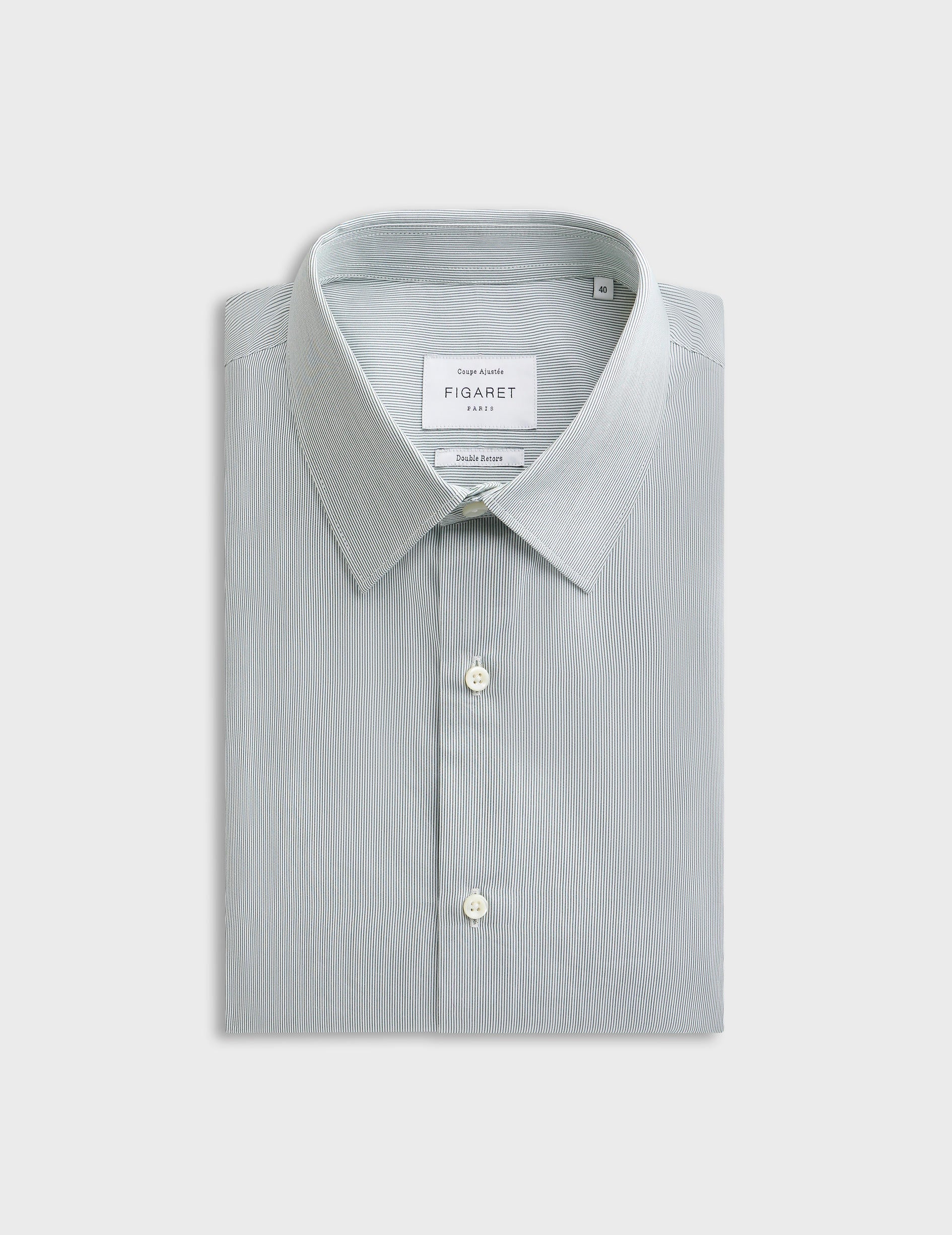 Green striped fitted shirt - Poplin - Figaret Collar