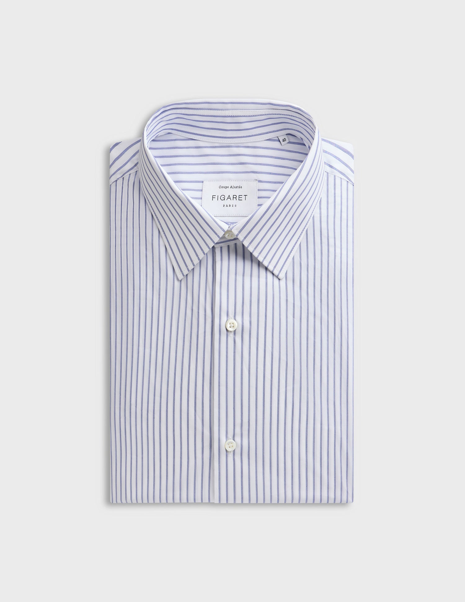 Chemise ajustée rayée bleu marine - Popeline - Col Figaret