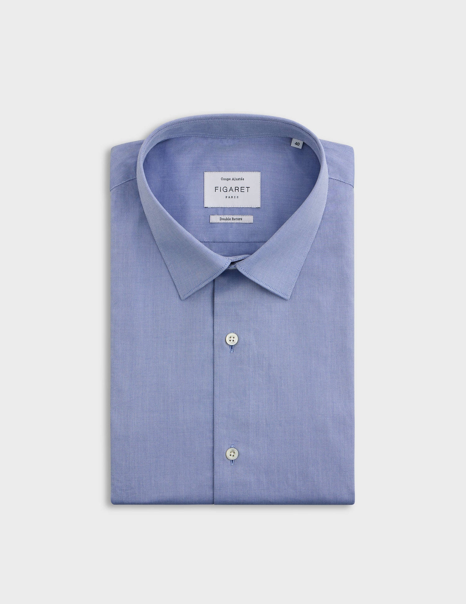 Chemise ajustée bleue - Façonné - Col Figaret