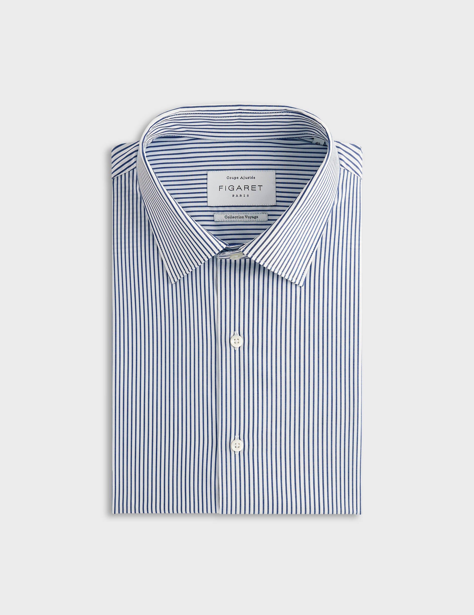 fitted Navy blue striped shirt - Poplin - Figaret Collar